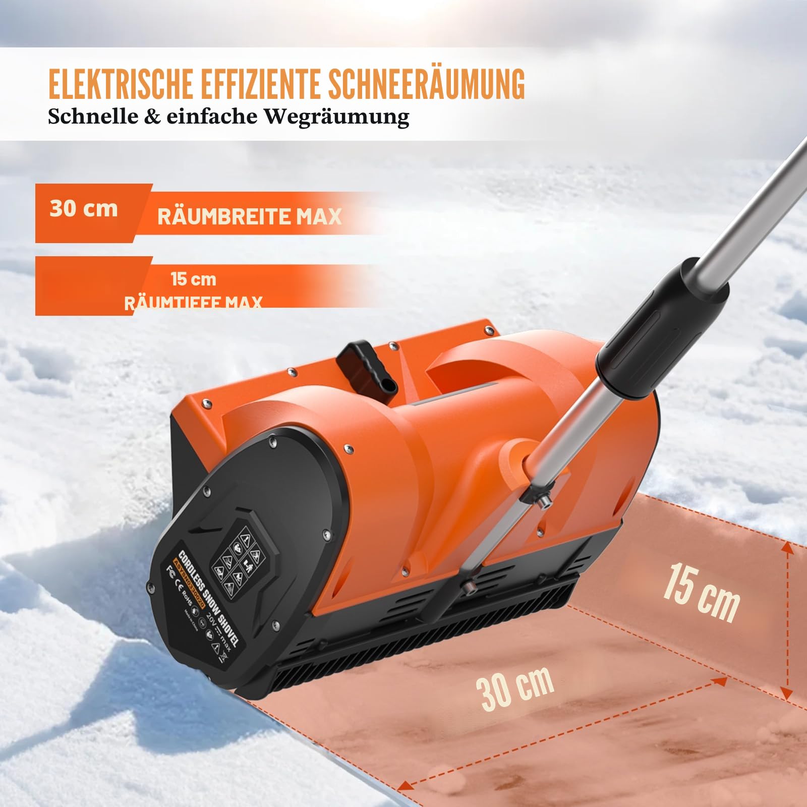 Kabellose Schneefräse mit 2 x 4,0 Ah Batterien, 30,5 cm kabellose Schneeschaufel mit 3 einstellbaren Wurfrichtungen, batteriebetriebene Schneeräumung mit 4,8 m Wurfabstand für Terrasse, Deck, Auffahrt