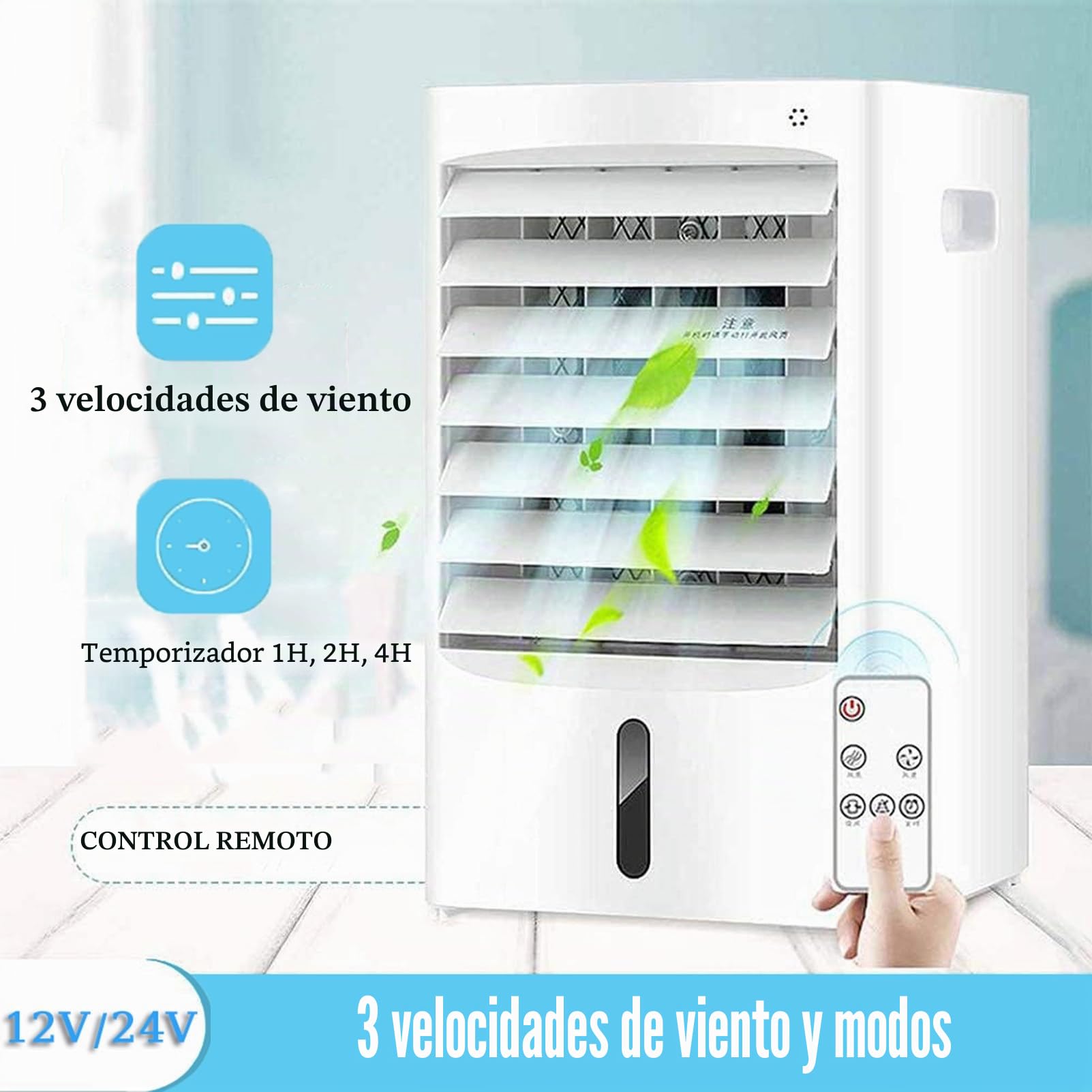 Aire acondicionado portátil con mando a distancia, refrigeración evaporativa, ventilador 4 en 1 para vehículos y uso en interiores