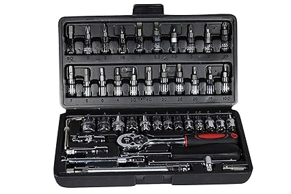 46Pcs Socket Set,1/4 Inch Wrenc Set Metric Tool Kit Car Ratchet Set with Wrench Handle, Extension Bars, Sockets, Bits, Quick Release Reversible Ratchet Socket Wrench Set for Home Car Repair