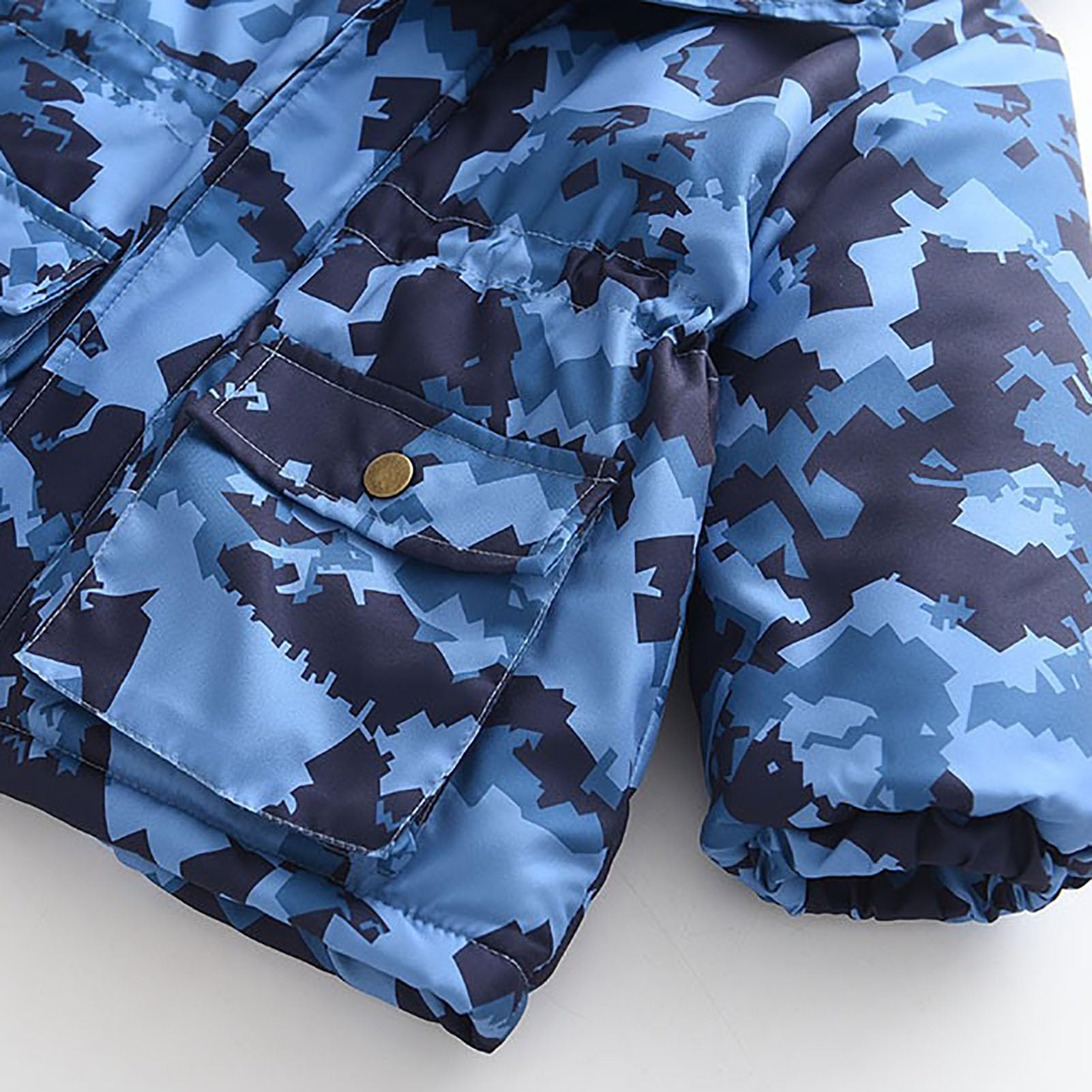 Chaqueta acolchada para niños [3-14 años] chaqueta de invierno cálida a prueba de viento con capucha estampado dinosaurio cremallera parka para otoño invierno, camuflaje azul, 116