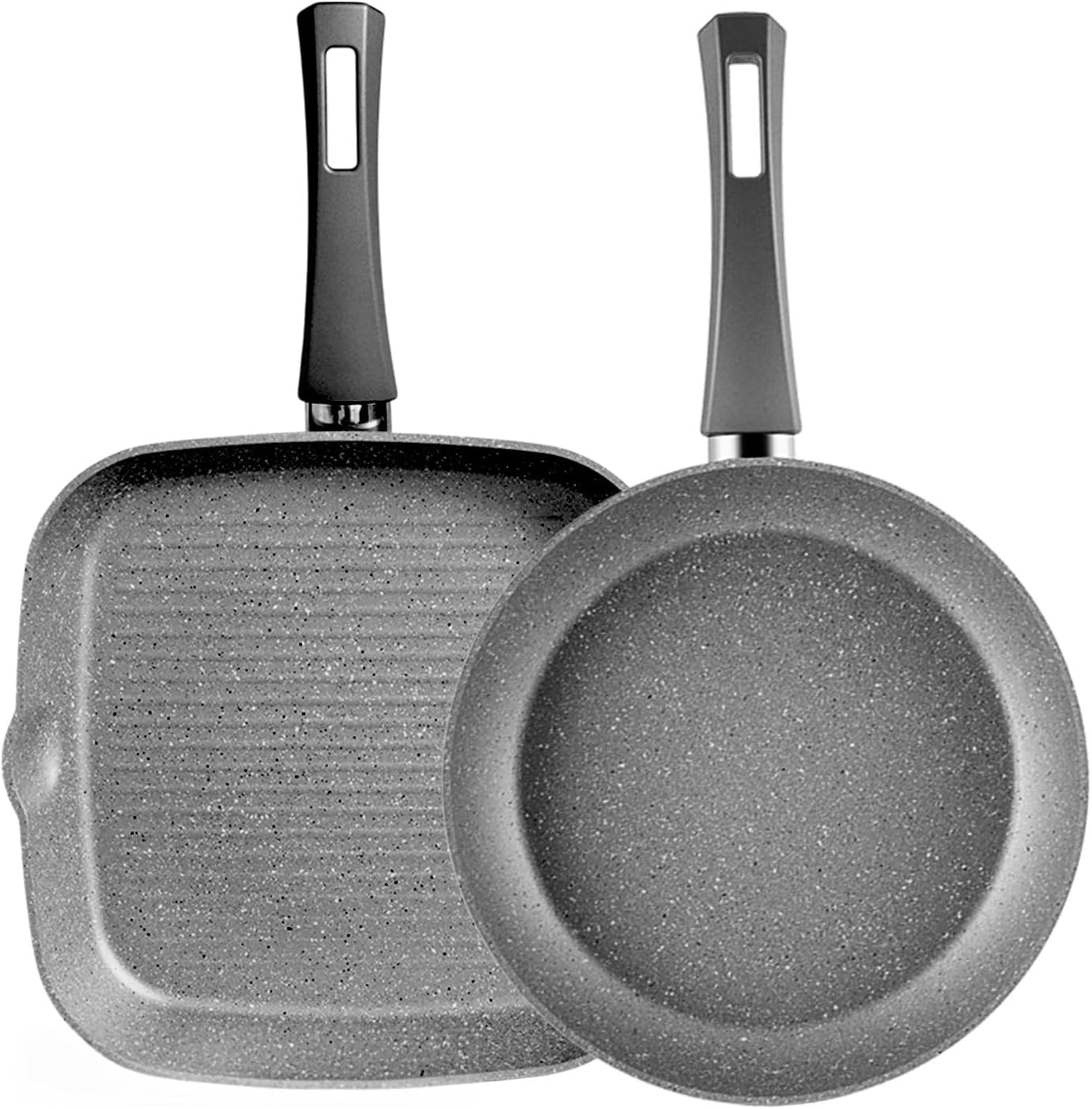 KARACA Gris Biogranite 2-Piece Induction Cookware Set, 26cm Frying Pan, 28cm Non-Stick Grill, PFOA Free, Anti-Scratch, Biogranite & Dishwasher Safe Pan, Grey