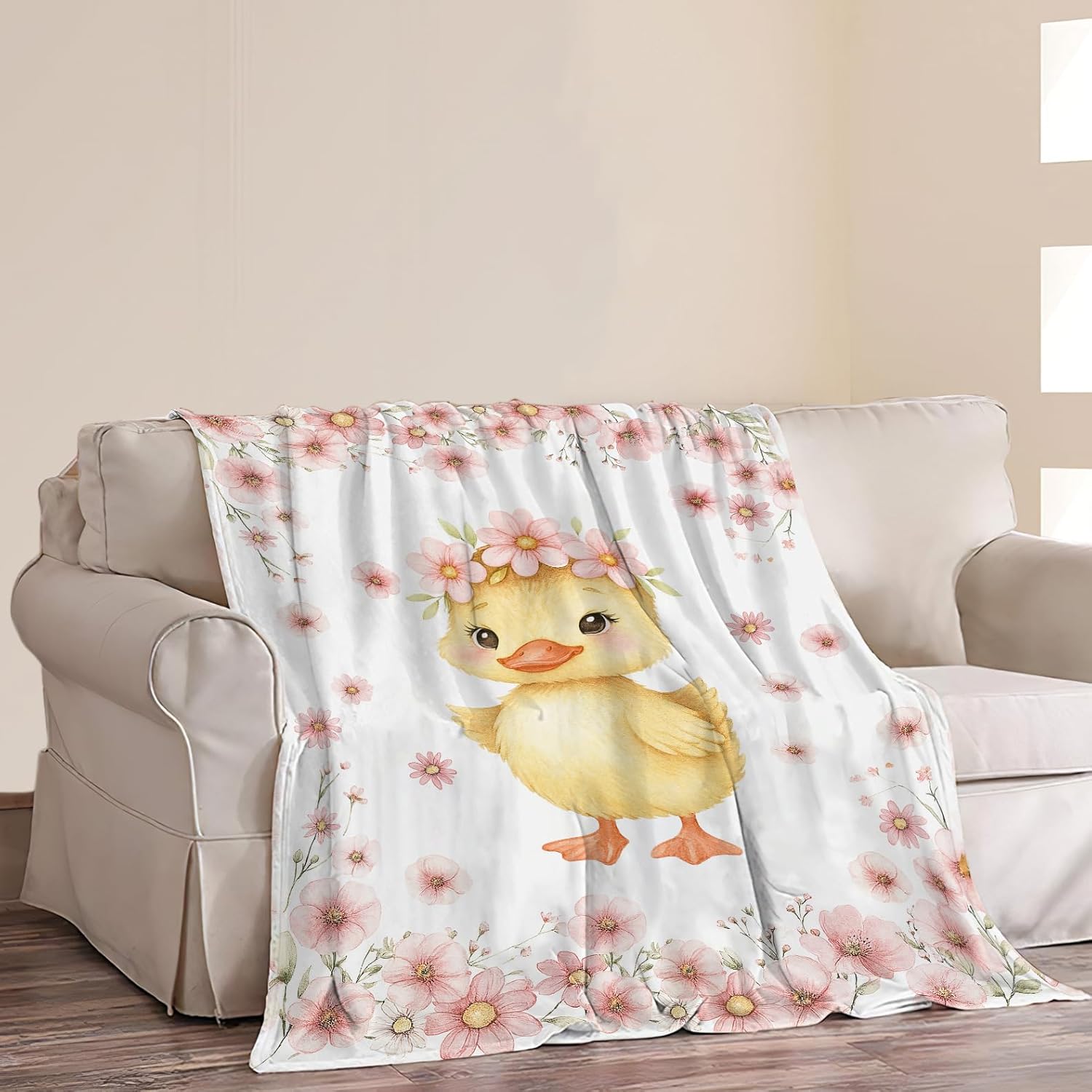 Duck Blanket Cute Duck Flower Throw Blanket Soft Cozy Fleece Fuzzy Plush Warm Stuff Animal Bedding Nursery Toddler Baby Blankets Gifts for Boys Girls Kids Adult Men Women 40"X50" - Image 8