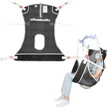 EZ Assistive Patient Lift Sling with Commode - Patient Lifting Slings for Transfer - Medical Full Body Straps for Elderly, Disabled,Nursing,Caregiver - SWL 500 lbs (Large-Black-1 PC)