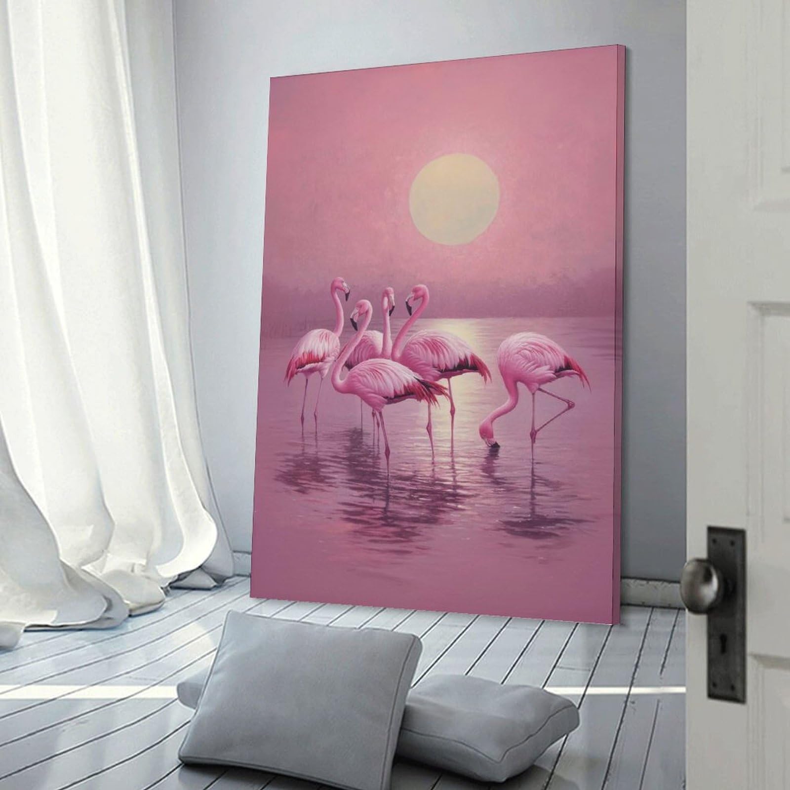 Junmoney Pink Flamingos Sunset Wall Art Print 20x30inch(50x75cm), for Living Room, Bedroom Or Home Office, Thoughtful Wall Decor for Art Lovers