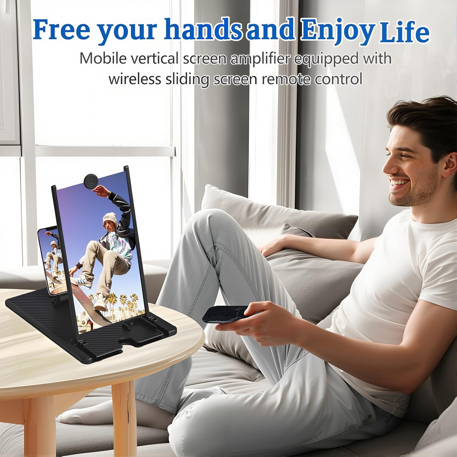 14" Screen Magnifier for Cell Phone with Bluetooth Remote,3D HD Magnifing Screen Enlarger Projector for Movies Videos Gaming,Foldable Phone Stand Holder with Screen Amplifier Fits All Smartphones