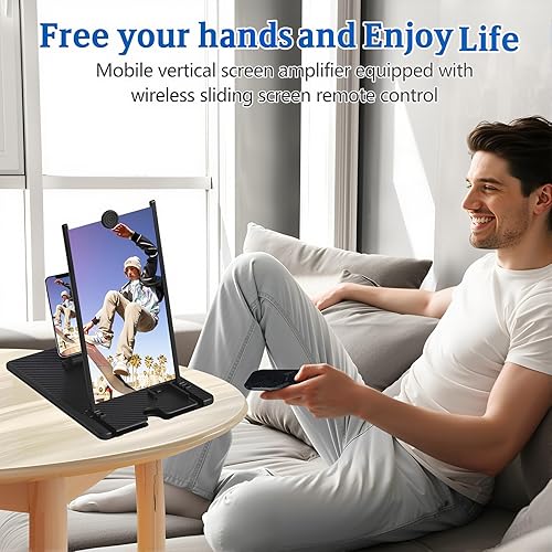 Miniatura 7 de Lupa de pantalla de 14 pulgadas para teléfono celular con control remoto Bluetooth, proyector ampliador de pantalla de aumento 3D HD para películas,