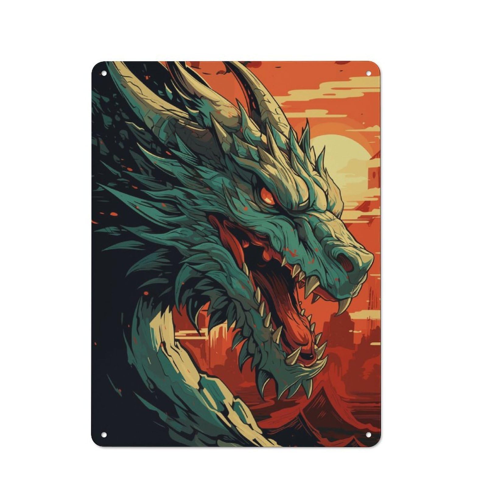 Anime Dragon Metal Wall Plaque for Halloween Party Room, Bar, Hallway Or Kitchen, Seasonal Gift for Friends And Spooky Decor Lovers, 40x30cm