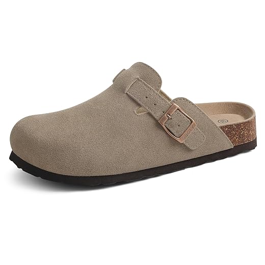 Genuine Suede Clogs for Women Men Soft Cork Footbed Leather Mules Comfort Potato Shoes with Arch Support