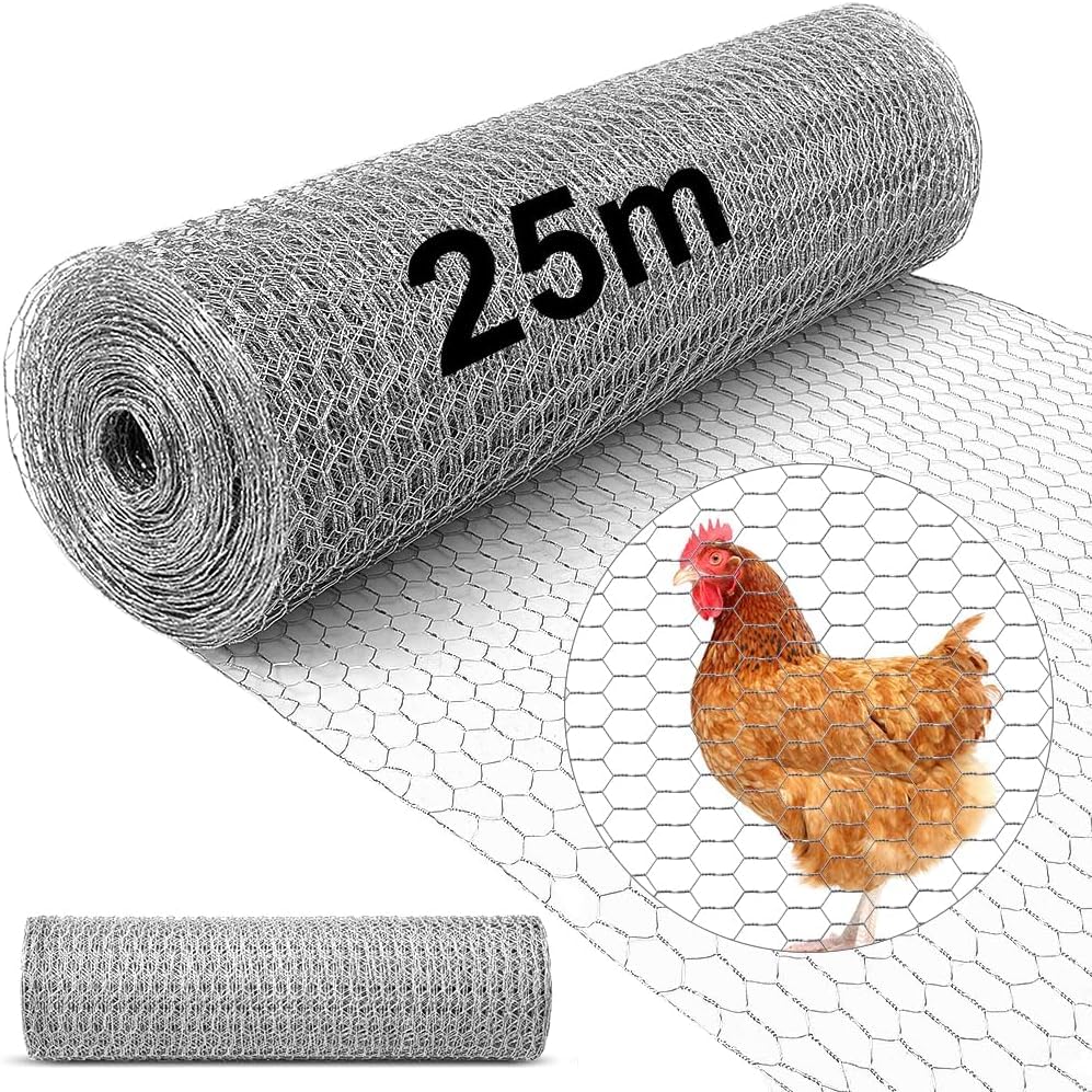 Amagabeli 1Mx25M Grillage à Poule 13mm Galvanisé Maille Hexagonal Cloture Poulailler Jardin...