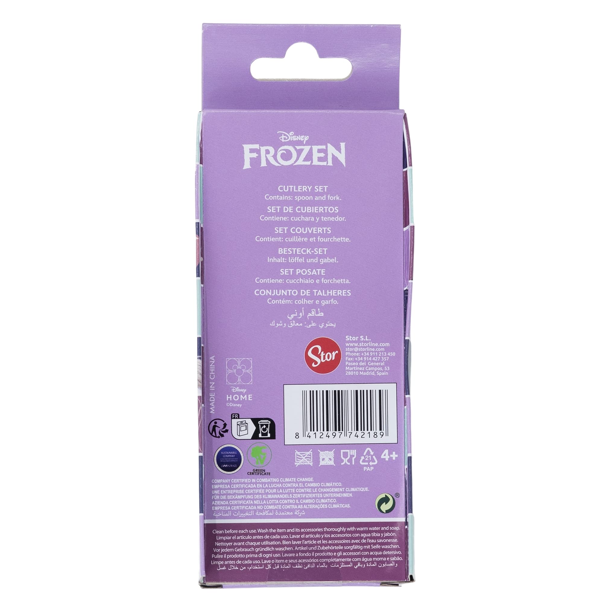 Stor Children's Cutlery, 2 Pieces Set of Stainless Steel Flatware with Frozen Themed Decoration, Portable, Dishwasher Safe, Stainless Steel Place setting