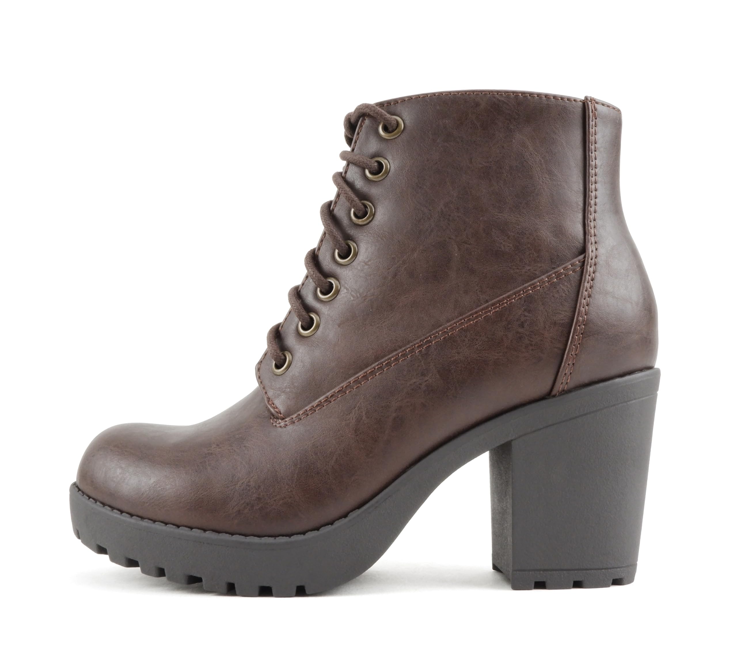 Soda Second Lug Sole Chunky Heel Combat Ankle Bootie Lace up w Side Zipper