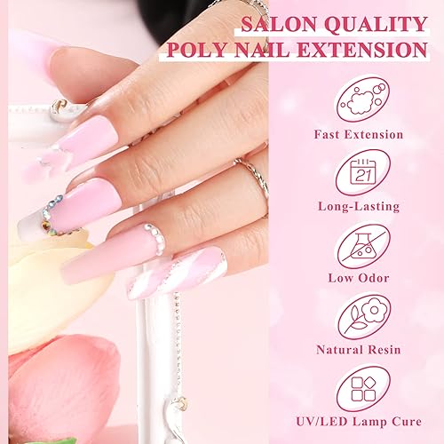 Miniatura 6 de Morovan Juego de gel de extensión de uñas de polietileno  2.0fl oz de gran capacidad para uñas artísticas, juego de poligel de 2 onzas contiene uñas