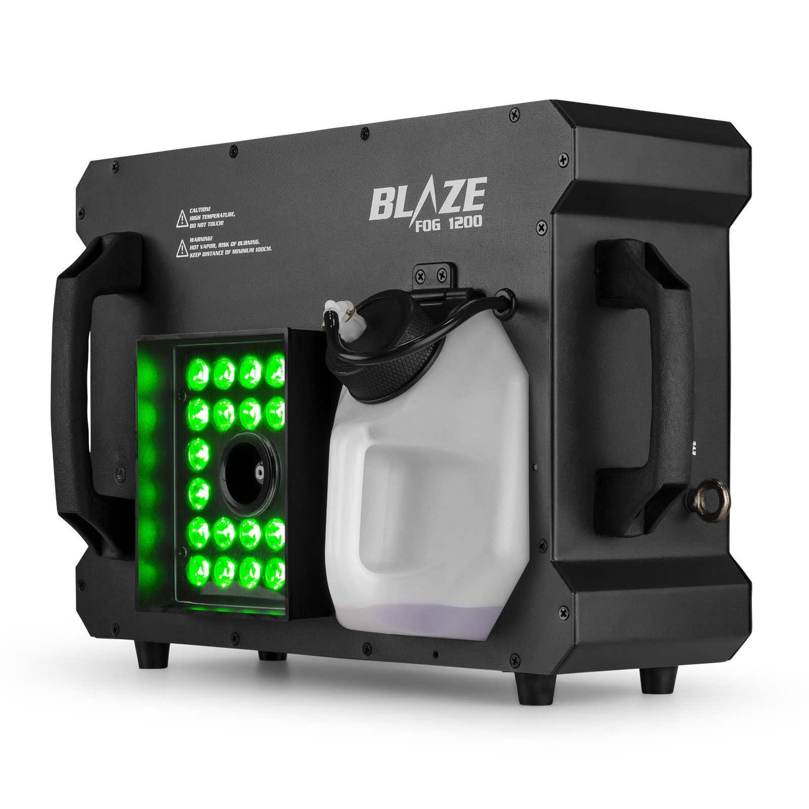 BeamZ BLAZE1200 Machine à Fumée LED 1200W avec 24 LEDs RGBA, Effet Geyser Vertical et Horizontal, Contrôle DMX 512, Modes Auto et Musical, Télécommandes et 5L de Liquide Inclus