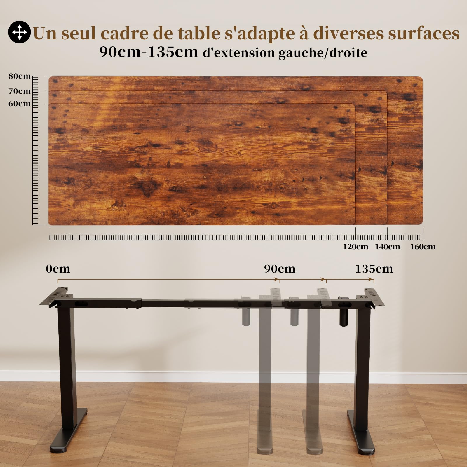 JUMMICO Cadre de Bureau Assis-Debout Électrique, Piétement de Table Réglable en Hauteur avec 2 Mémoires, Double Plateau, Pieds Ajustables, Noir