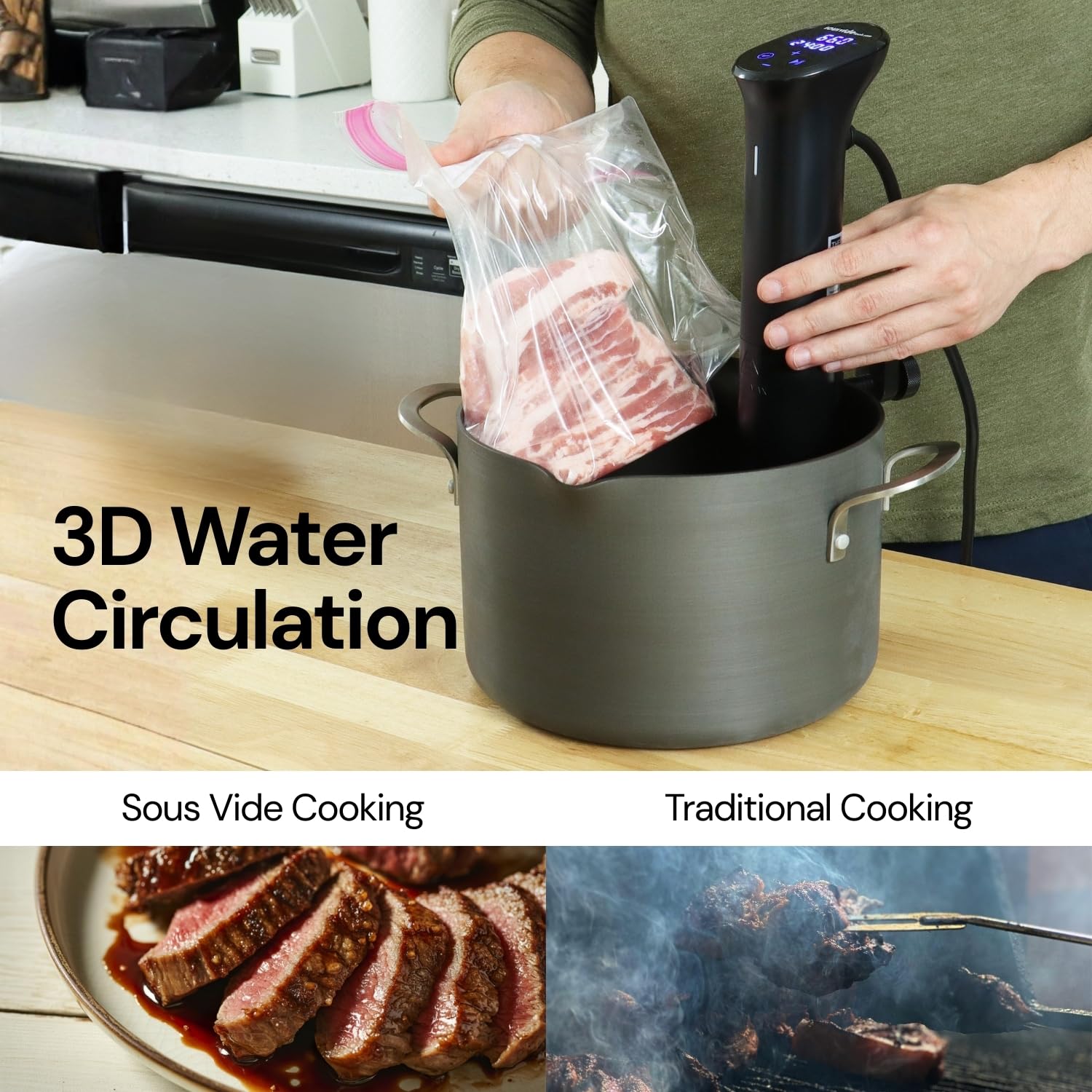 iVide 2.0 WiFi Sous Vide Immersion Circulator 1200W | Sous Vide Machine with ±0.1°C Precision Temperature Control – 600+ Guided Recipes – 42dB Quiet Operation – 30L Capacity
