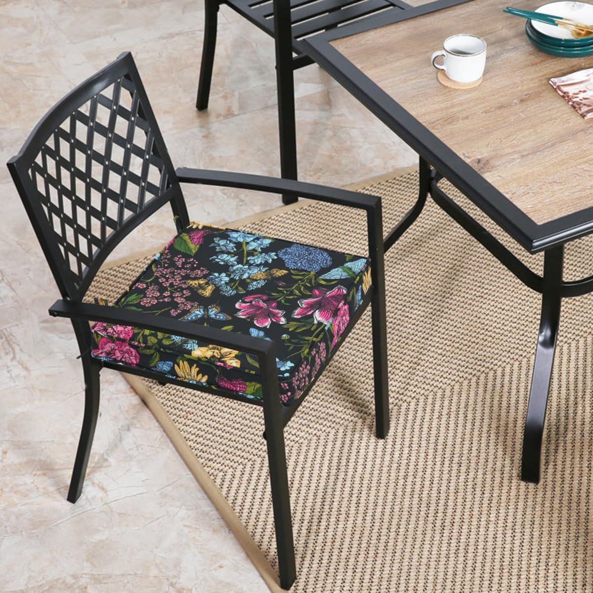 FUNHOME Outdoor Chair Cushions 18"x18"x2.5" Set of 2,Water Reistant Patio Chair Cushion with Zipper&Ties,18x18 Inch Square Seat Cushion for Garden Furniture Chairs(Butterfly Black)