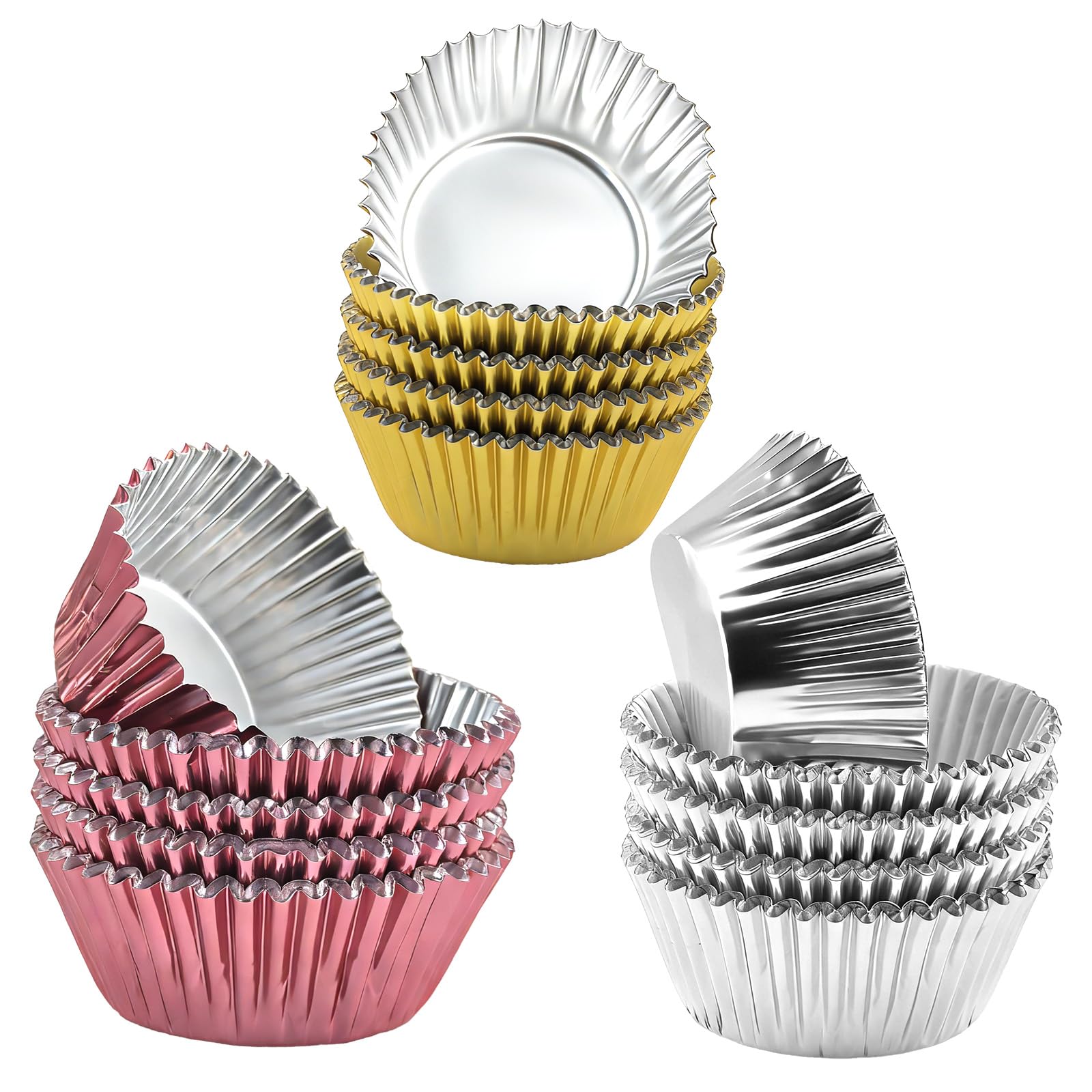 300 Pack Foil Cupcake Liners - Gold/Silver/Rose Gold Metallic Baking Cups for Parties & Dessert Tables