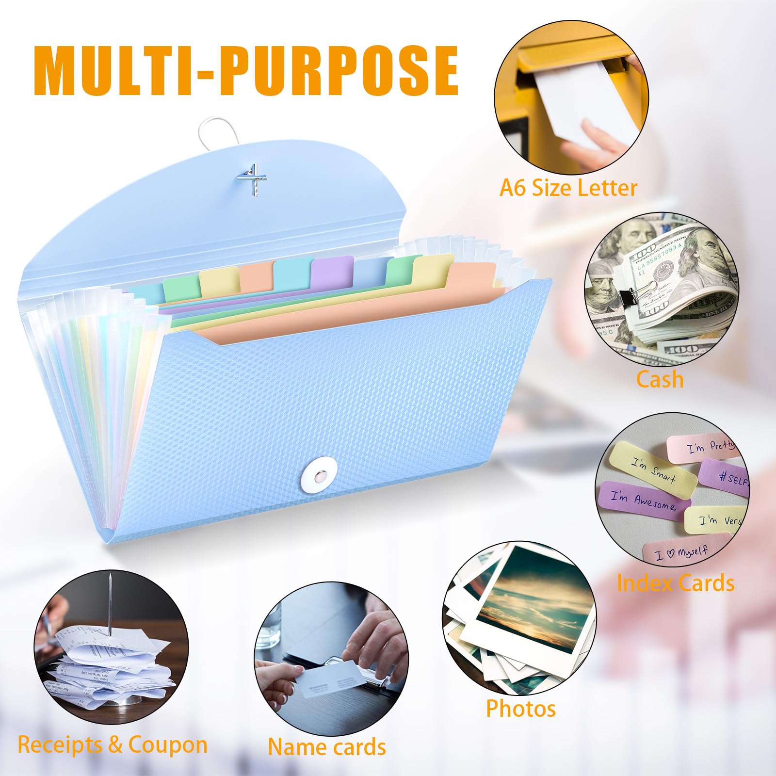 Nicecho Receipt Coupon Organizer, 13 Pockets Small Accordion File Organizer with Labels for Receipt Cards, Bill Business, Coupons Storage, 10.2X 5.1 Inches