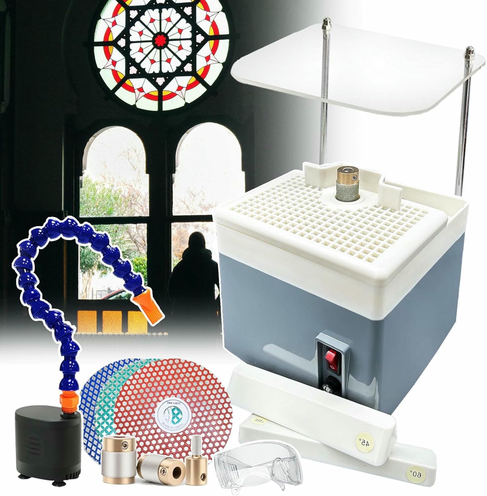 Machine de broyage de vitraux à disques de grille pour façonner les angles et courbes du verre