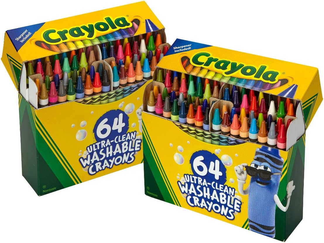 Crayola Washable Crayons for Kids - 64ct (2 Boxes), Classroom School Supplies, Bulk Crayons for Toddlers, Spring Arts & Crafts [Amazon Exclusive]