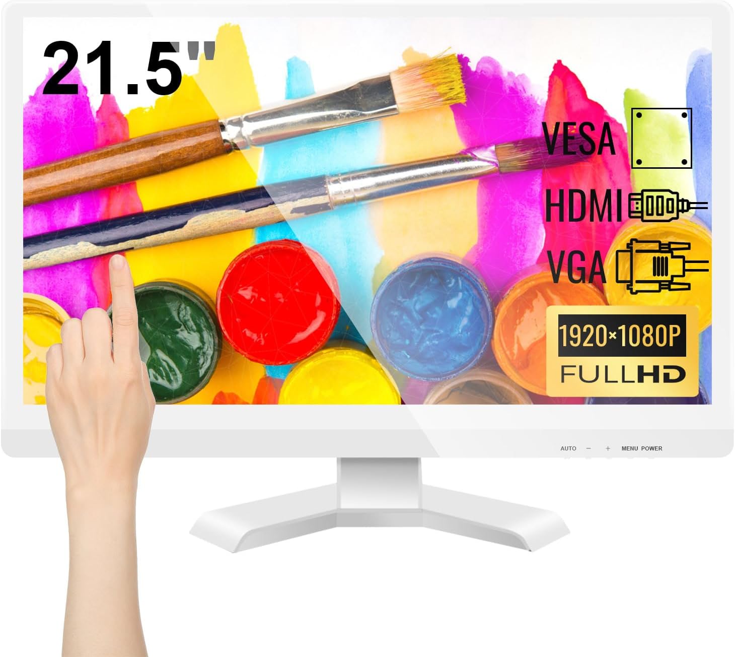 PC Monitor 21.5 Inch Full HD 1920x1080P Touchscreen Monitor, 10-Point Multi Touch Screen LED Computer Monitor, HDMI/VGA/USB Ports, White PC Monitor 21.5 Inch Full HD 1920x1080P Touchscreen Monitor, 10-Point Multi Touch Screen LED Computer Monitor, HDMI/VGA/USB Ports, White
