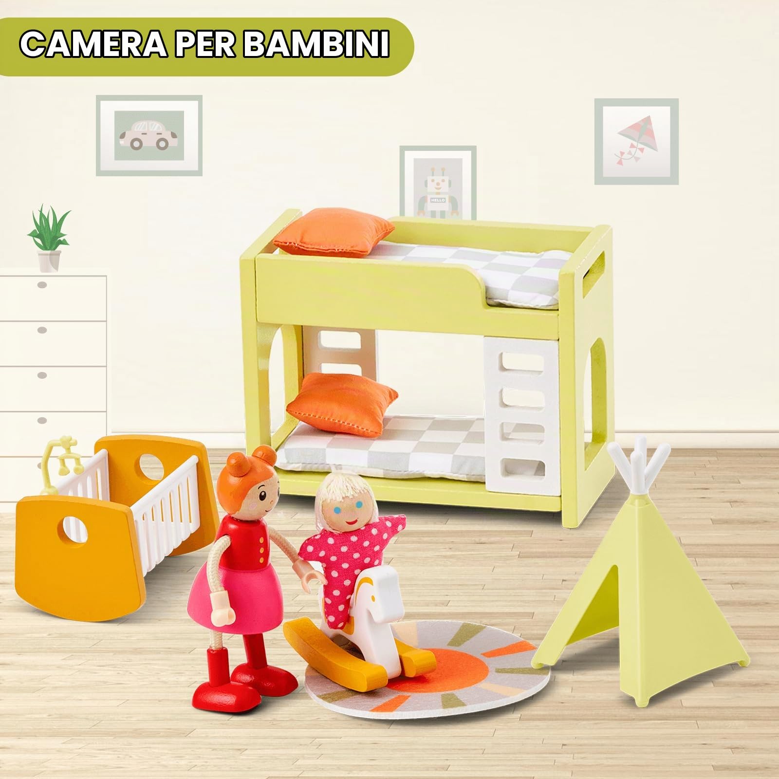 Giant Bean Mobili Casa Bambole 85 Pezzi 6 Camere Moderna | Accessori Bambole Gioco Imitazione Bambini 3+ Anni Regalo Divertente