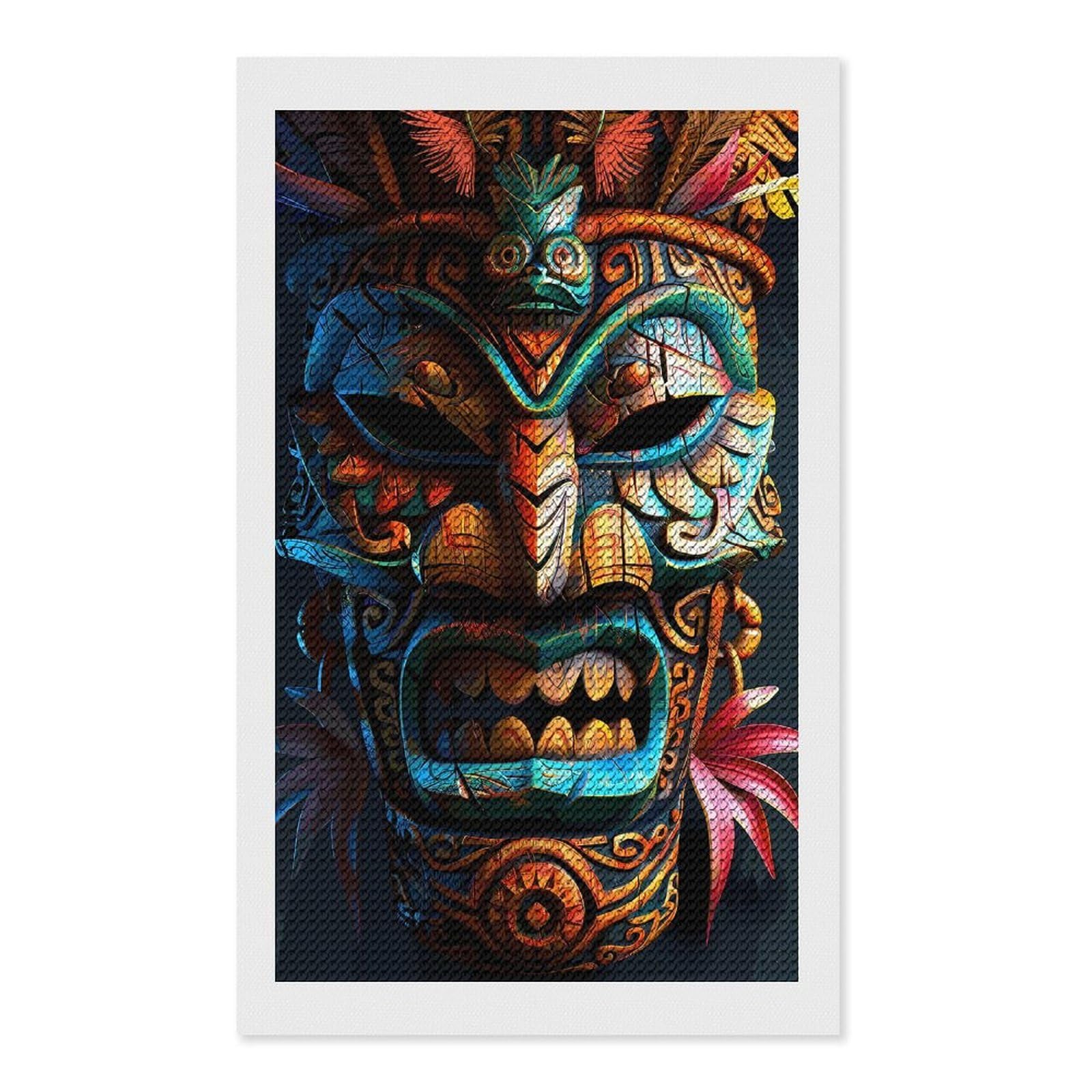 Junmoney Indigenous Tiki Tribe Mask Diamond Art Canvas 12"x20", for Adults, Mindful Craft Activity, Modern Decor, Christmas Gift, Full Kit Included