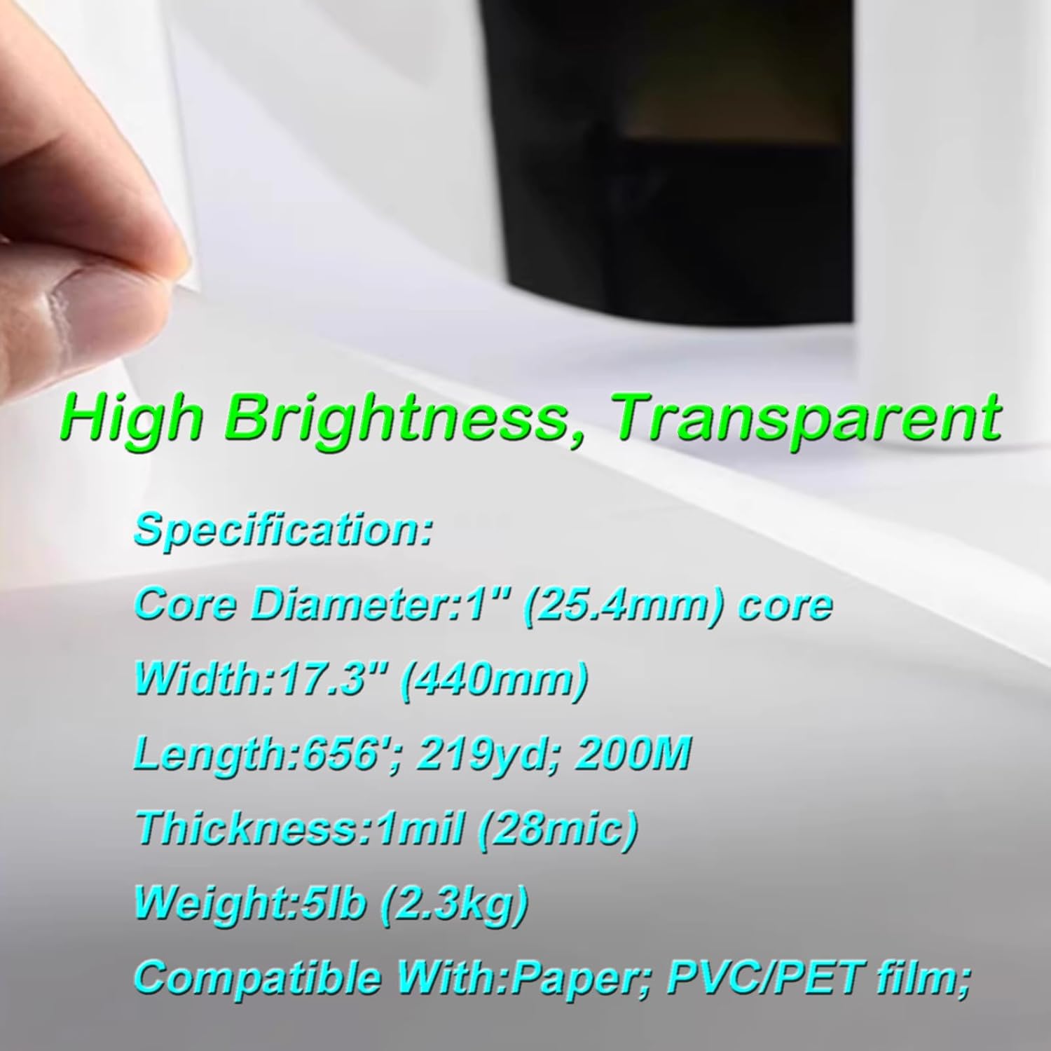 INTBUYING BOPP 656FT x 17.3IN Glossy Thermal Roll Laminating Film for A2 Laminating Machine Hot Roll Laminating Film Compatible Paper PVC PET Film Aluminum Sheet