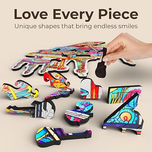Miniatura 3 de Rompecabezas de madera de instrumentos musicales para adultos  Piano único A3 con 131 piezas  Rompecabezas con formas únicas  Juegos familiares para