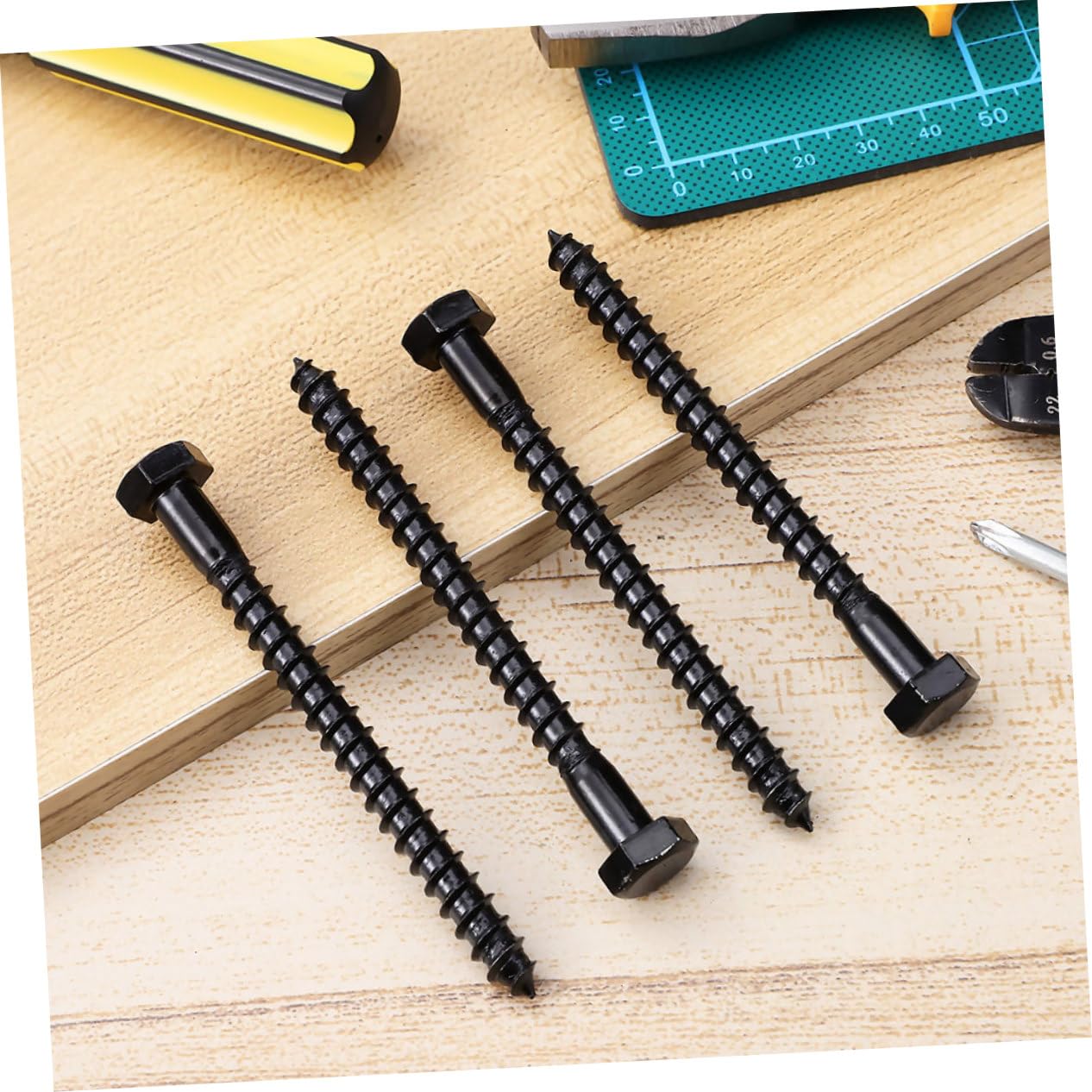 Veemoon Lot de 20 Tire-fonds Noirs en Acier Carbone Tête Carrée Unique, Filetage M8, pour Construction Bois et Réparations Maintien Sécurisé et Polyvalent