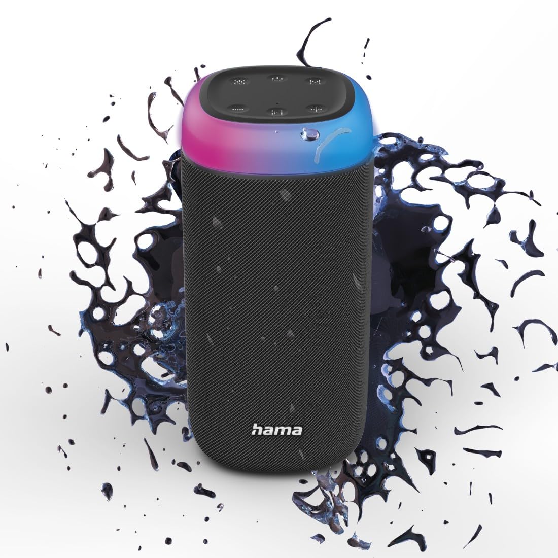 Hama Enceinte Bluetooth Portable Shine 2.0" Lumineux 5 Couleurs sans Fil, Lumière LED, Haut Parleur Etanche IPX4, Rechargeable Autonomie 12h, Résistance poussière et Chocs, Puissance 30 W, Noir