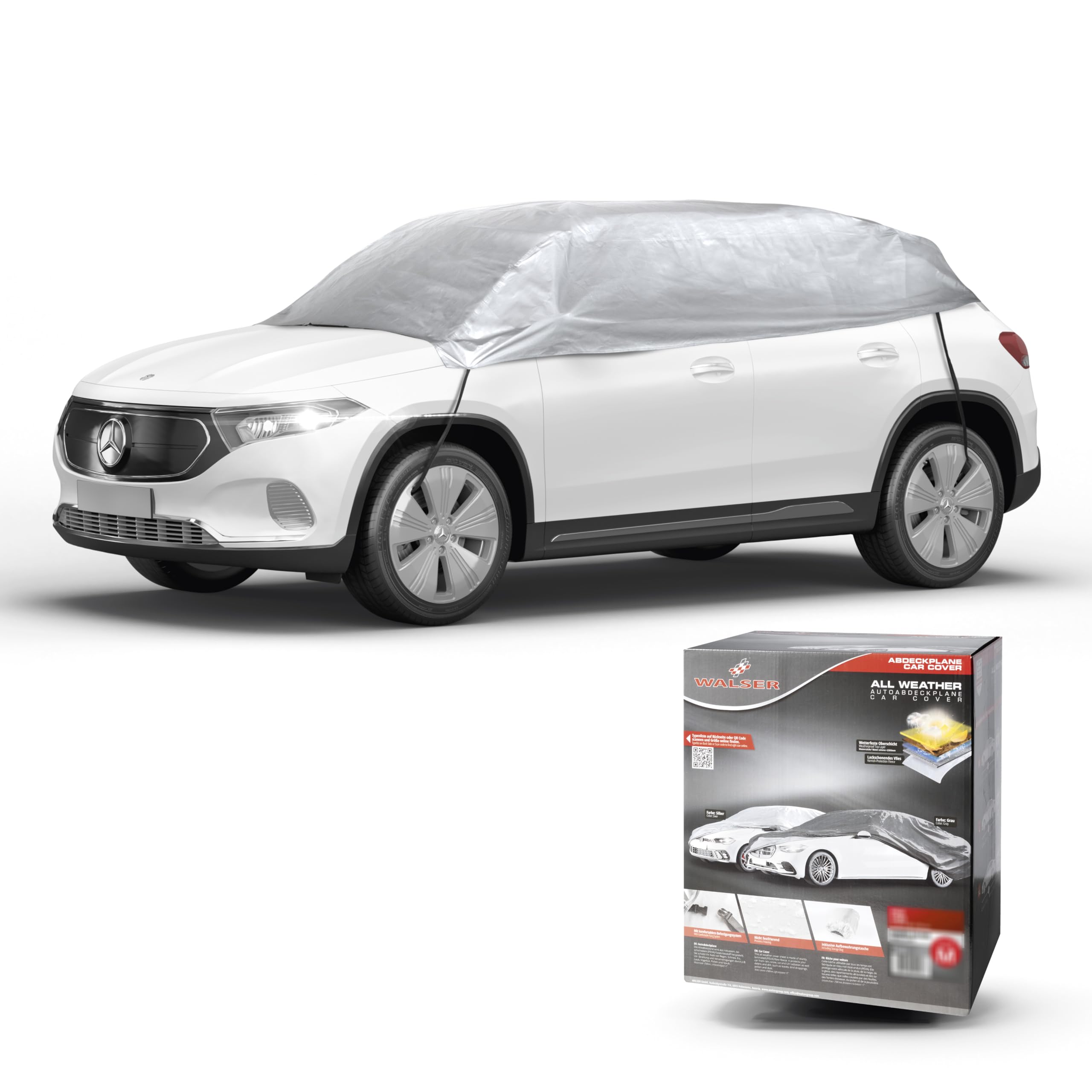 WALSER Telone per auto All Weather, 100% telone per auto resistente alle intemperie, Copertura veicolo mezzo garage Misura 2 Veicolo argento