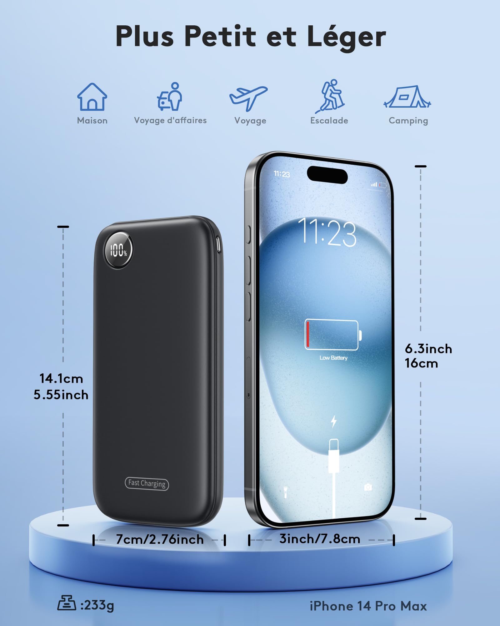 Power Bank Charge Rapide 22,5W 4.5A, Slim 10000mAh Batterie Externe, Legere Powerbank USB C Input & Output, Batterie Portable Compatible avec iPhone 16 15 14 13 12 11 Samsung Android etc