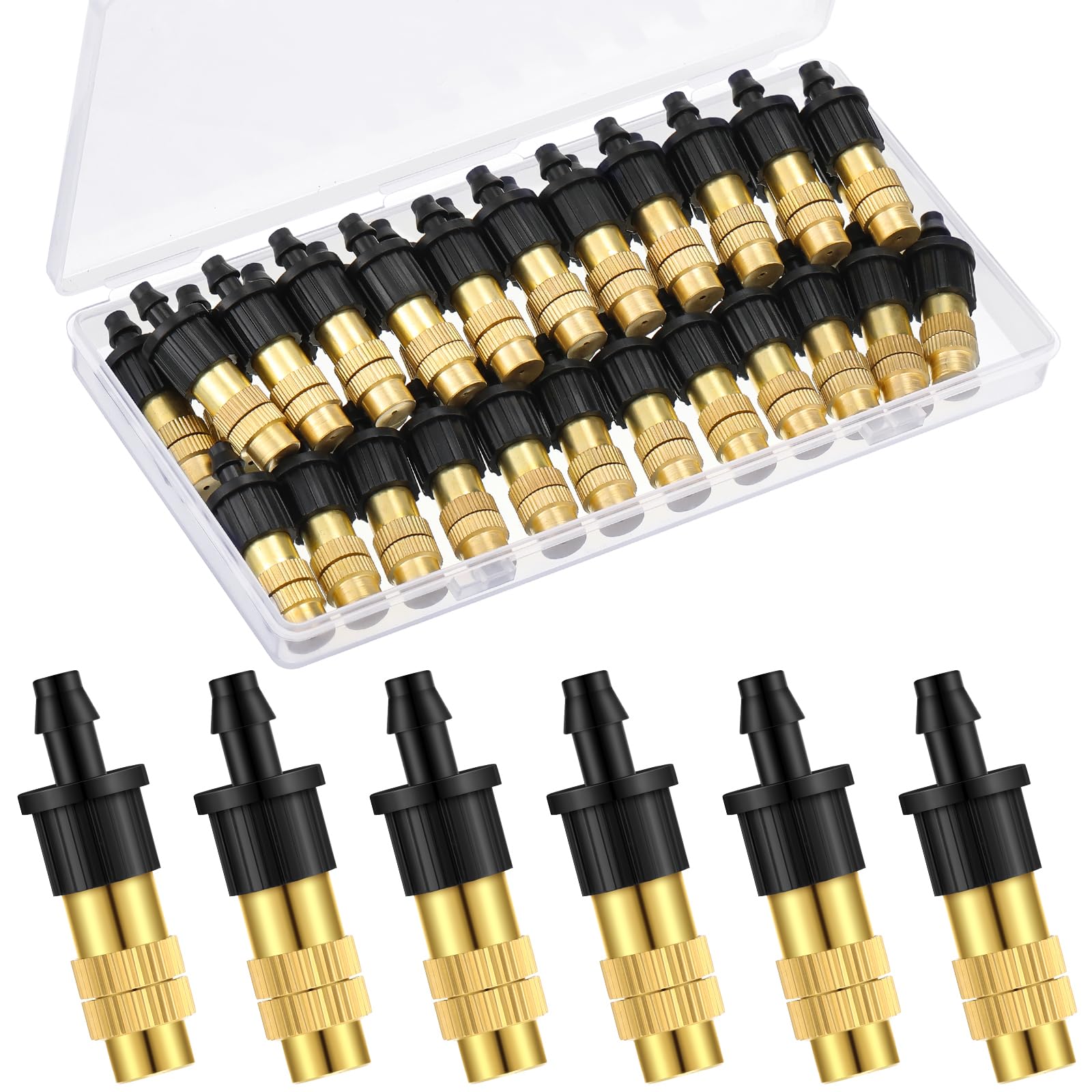 50 Pcs 1/4" Adjustable Copper Atomizing Nozzles Drip Irrigation Sprayer Garden Irrigation System Nozzles for Lawn Vegetables Greenhouse Watering (Short)
