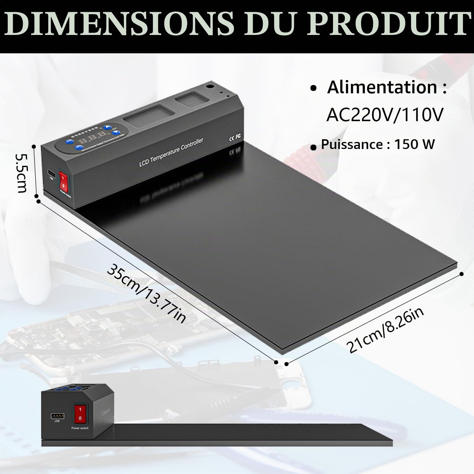 Tapis De Soudure, Tampon Chauffant SéParateur D'éCran, Coussin Chauffant pour éCran LCD Smartphone Et Tablette, Machine De SéParation D'éCran LCD pour Smartphone 350 W, 35 X 21 X 5,5 Cm