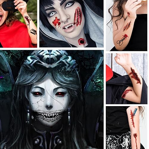 Miniatura 4 de 30 piezas de tatuaje temporal de maquillaje de broma de Halloween, tatuajes falsos de boca para adultos, kits de calcomanías de boca grande