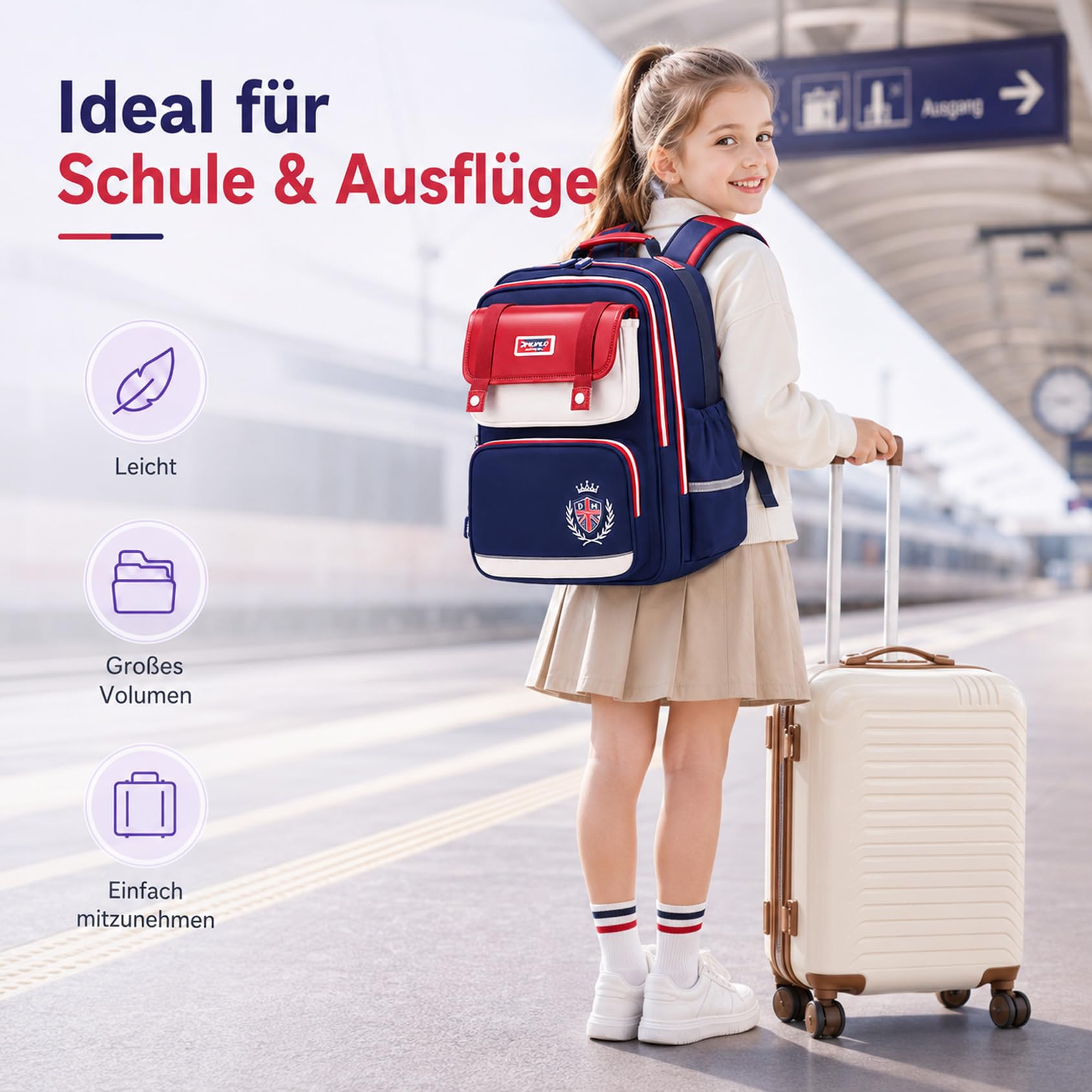 Drawelry Ergonomischer Schulrucksack für Grundschulkinder | 4 Fächer | 3D-Rückenpolster | Brustgurt | Reflektoren | Wasserabweisendes Oxford-Gewebe