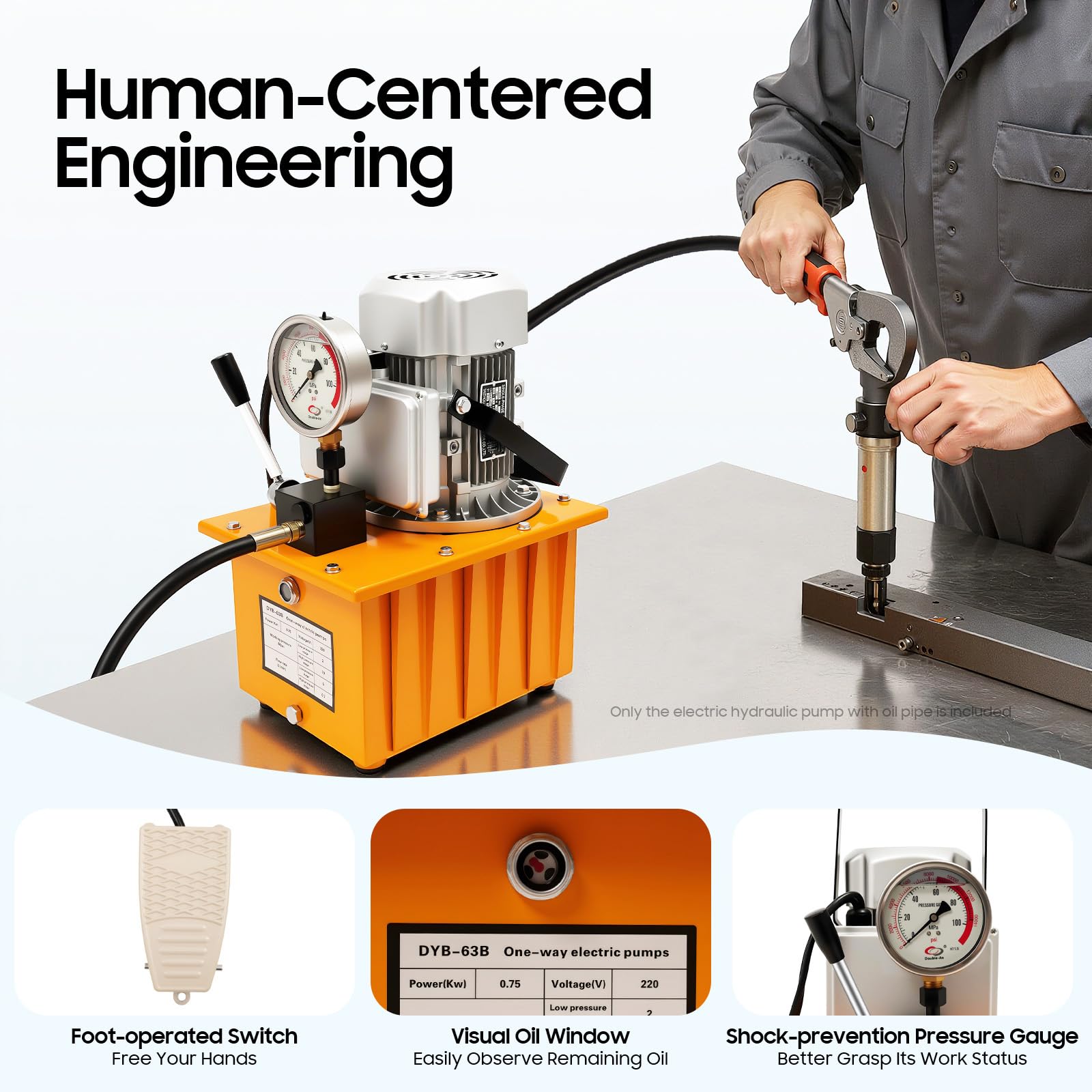 Bomba hidráulica eléctrica 750 W 2-70 Mpa unidad hidráulica con válvula de pedal | Depósito de combustible de 7 l, 0,6 L - 5 l/min, 1400 rpm, bomba hidráulica eléctrica para reparación de vehículos, industria