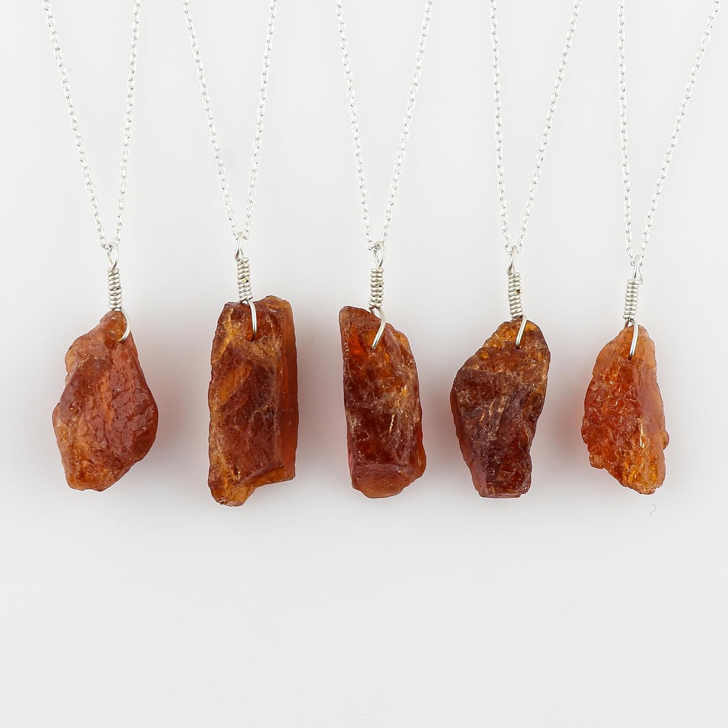 YASHEE Natural Hessonite Garnet Rough Crystals Pendant Necklace, Chakra Energy Healing Raw Gemstone, Real Crystal, Birthstone, Beautiful Women Simple Jewelry, Silver Plated Jewelry 18 inch