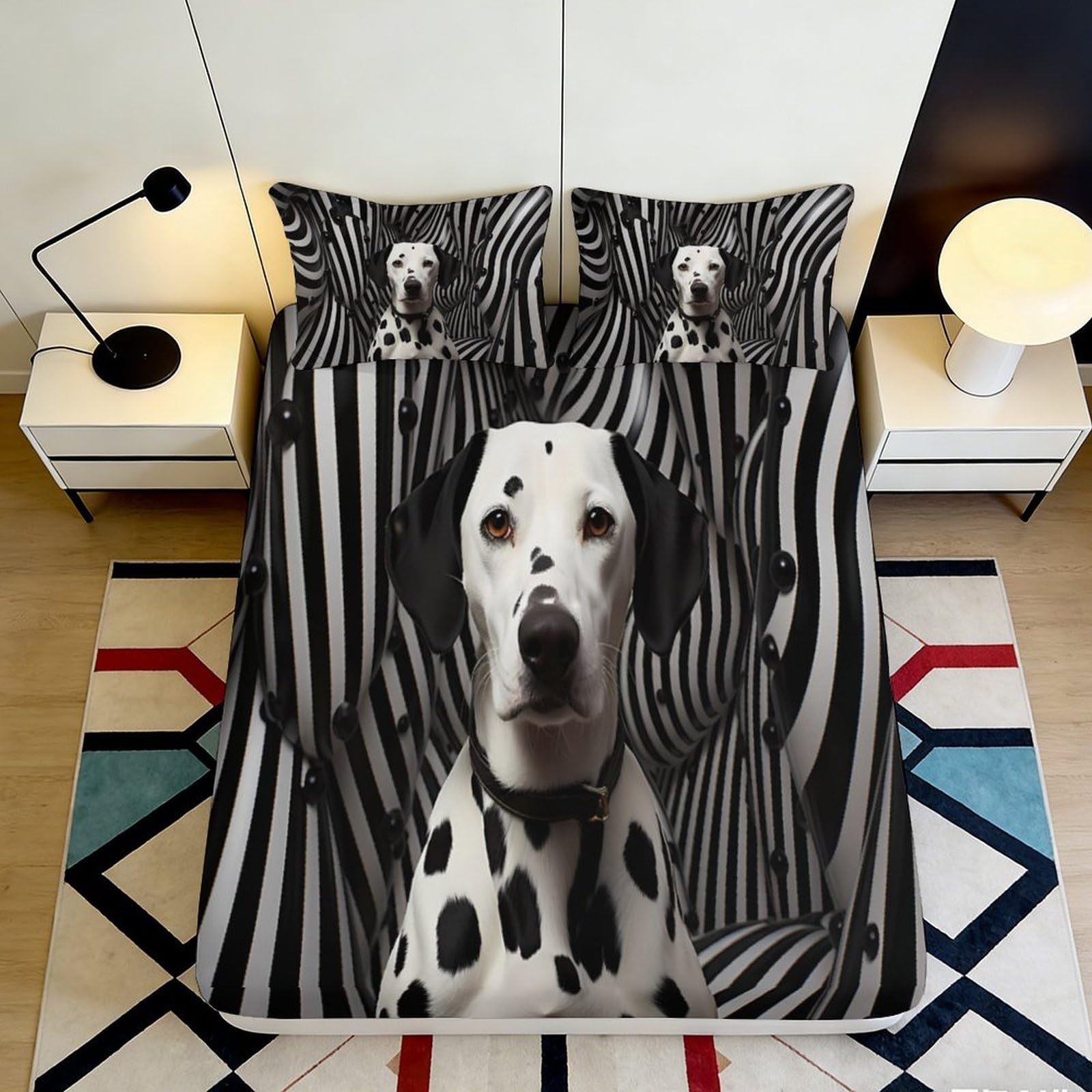 Kzqnxhjprl Style-6 3D Printed Dalmatian Art Fitted Sheet Microfiber Black White Stripes Mattress Cover For Bedroom Guest Room Decor 90X200x25cm