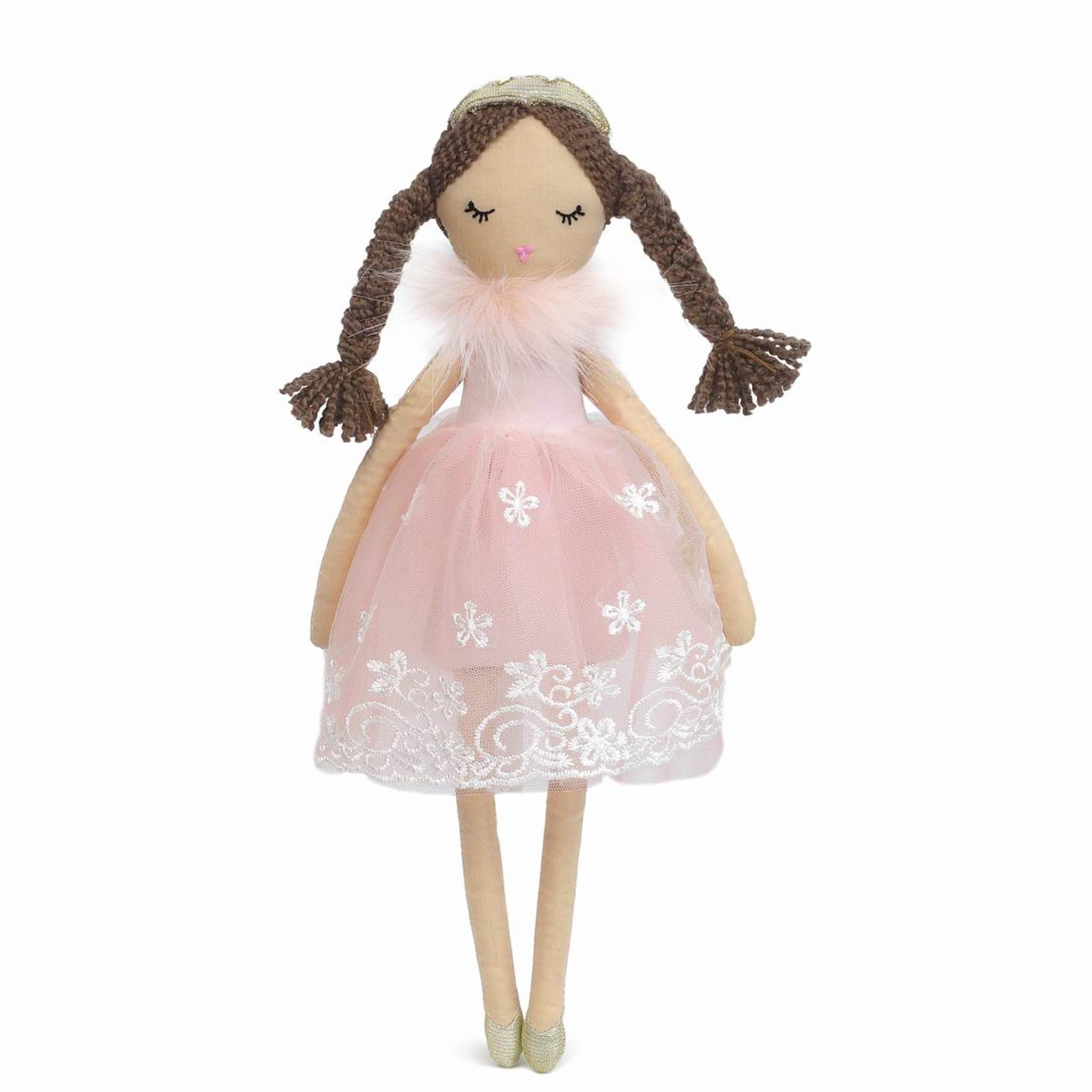 MON AMI Princess Doll Paige 15"/38 cm | Soft Plushie Princess Toy in Pink & White Eyelet Dress with Gold Accents | Elegant Gift for Playtime, Nursery & All Ages