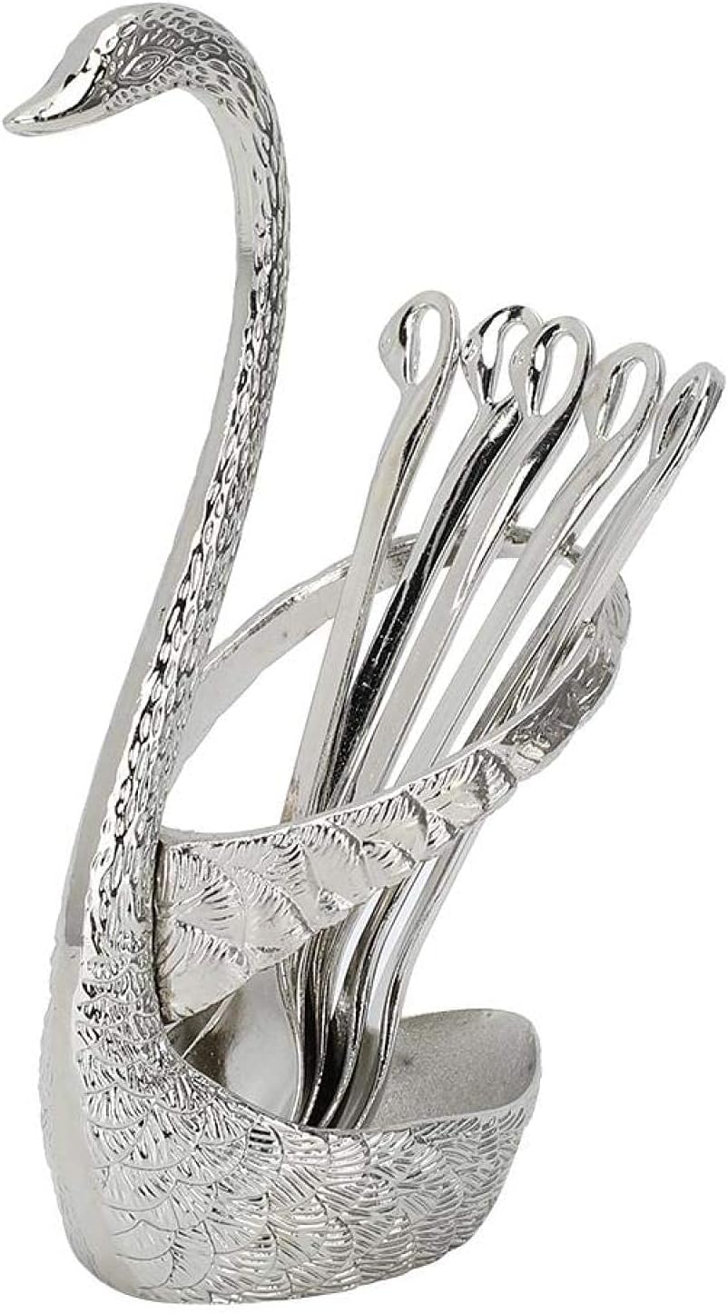 Spoon Dessert Set Swan Tableware Spoon Cutlery for Drinks with an ergonomical Handle (Color : Silver Feather Swan Plus Spoon)