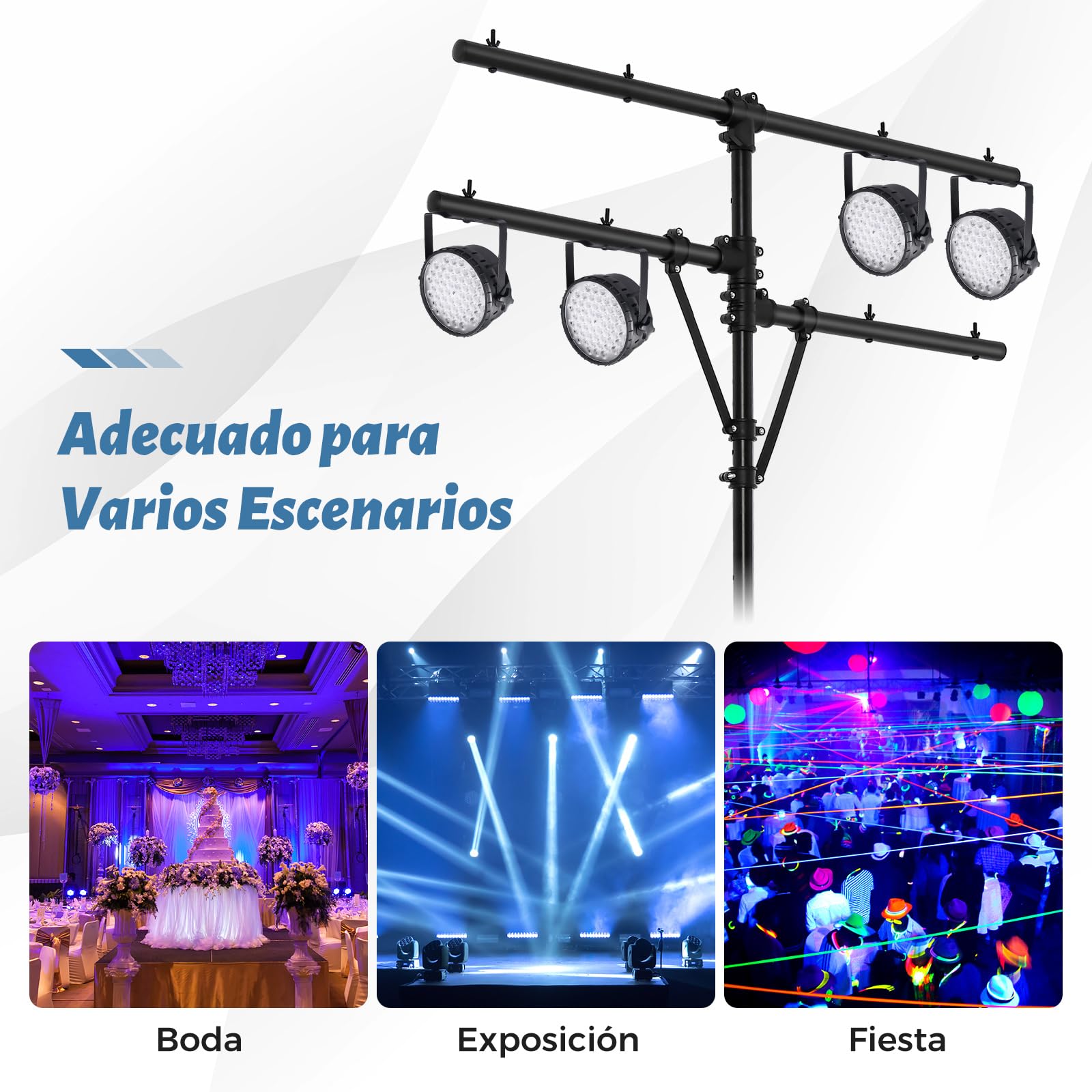 COSTWAY Soporte de Luz Móvil, Soporte de Luces LED con Múltiples Brazos, Trípode de luz Carga 40 kg, Ajuste de Altura, Trípode Portátil para Luces en Forma de T para Obras de Teatro, Fiestas