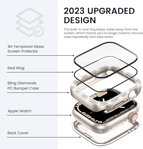 Miniatura 3 de 2 en 1 Tensea - Funda protectora de pantalla impermeable para Apple Watch, accesorios SE 2nd y SE 6 5 4 de 1.575 pulgadas, cubierta facial brillante