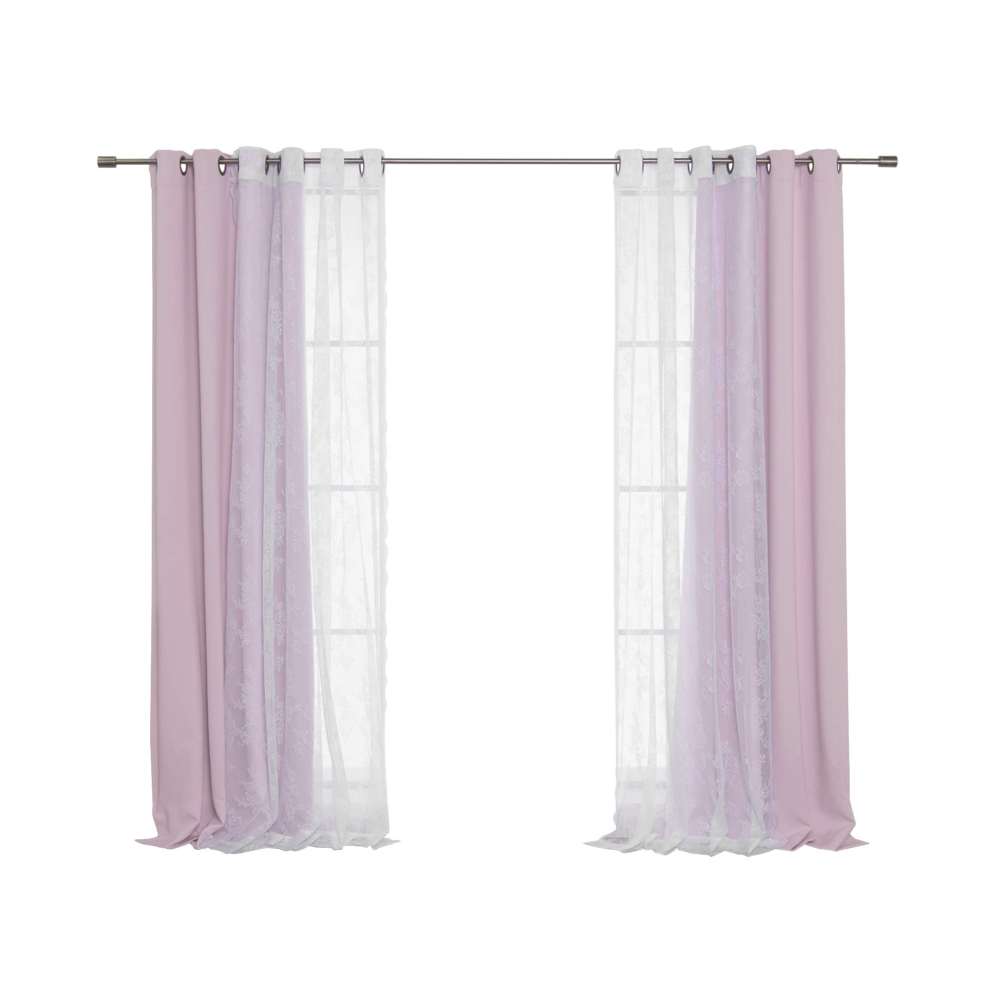 Best Home Fashion uMIXm Rose Sheers & Blackout Mix & Match Curtains - Light Pink - 52