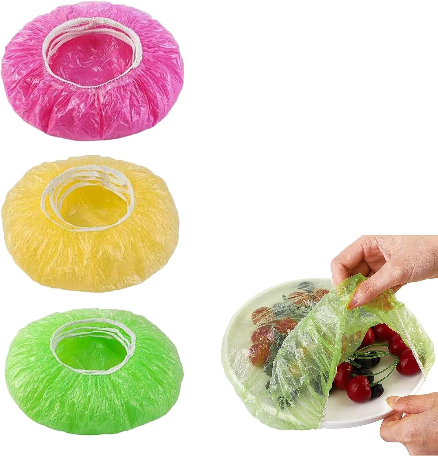 60pcs Fresh Keeping Bags,Elastic Plastic Bowl Lids,3 colours Universal