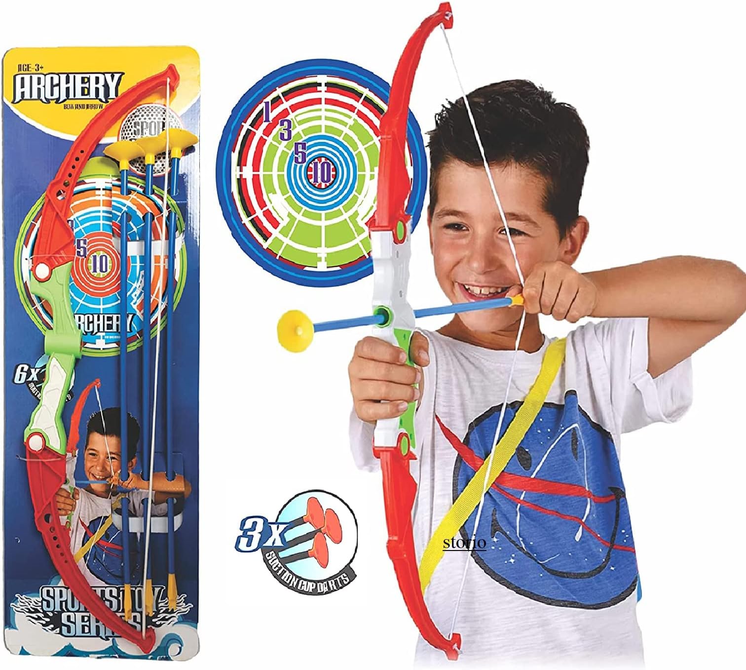 Storio Toys Archery Bow and Arrow Toy Set with Target Board for Kids - 3 Teer 1 Dhanush Kaman for 3 + Year Old Boys, Multicolor
