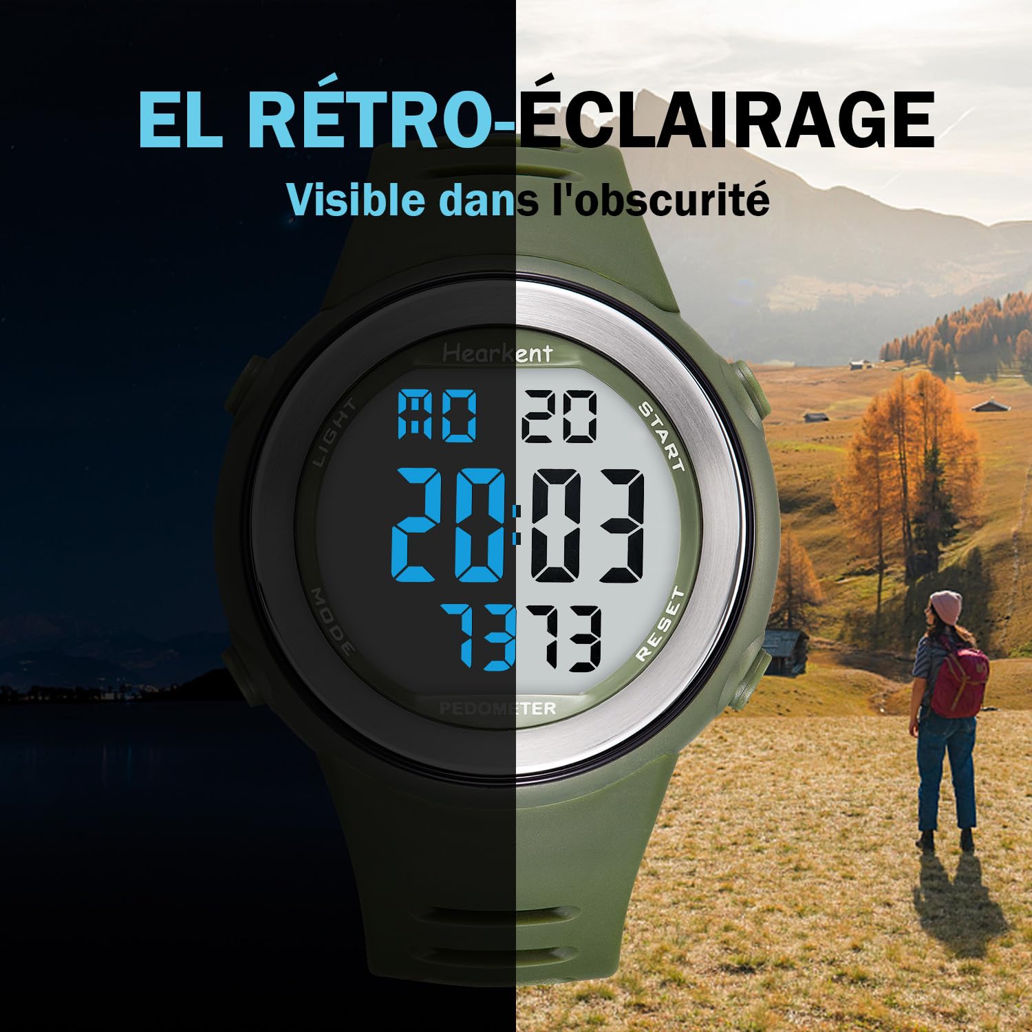 Hearkent Montre podomètre étanche pour Personnes âgées, sans Bluetooth, sans Application, Montre avec Compteur de Pas (Noir)