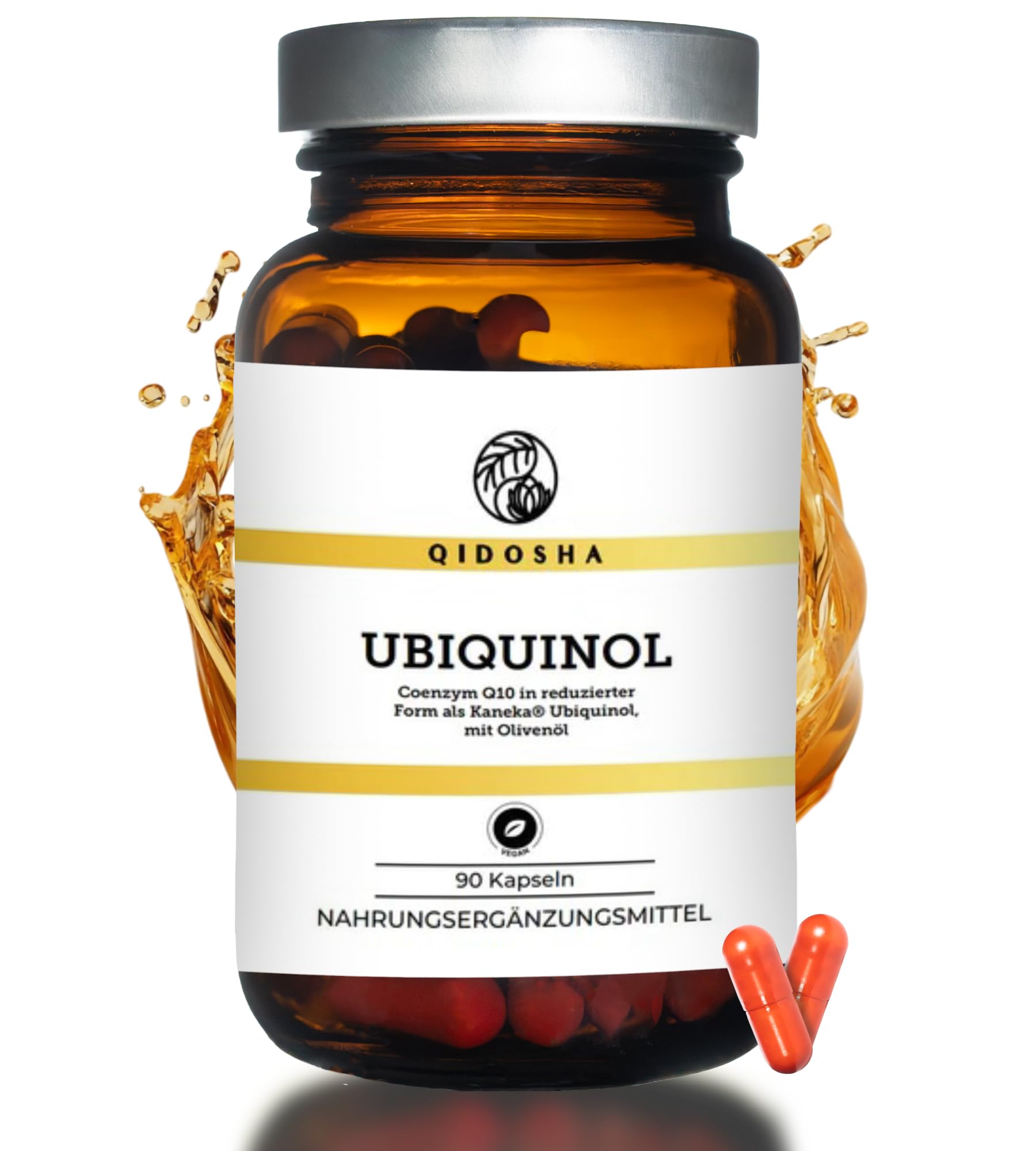 QIDOSHA® Kaneka Ubiquinol, 90 Kapseln, 100mg Ubiquinol je Kapsel, vegane Ubichinol Softgel-Kapseln, Coenzym Q10 flüssig, eingebettet in Olivenöl für optimale Bioverfügbarkeit