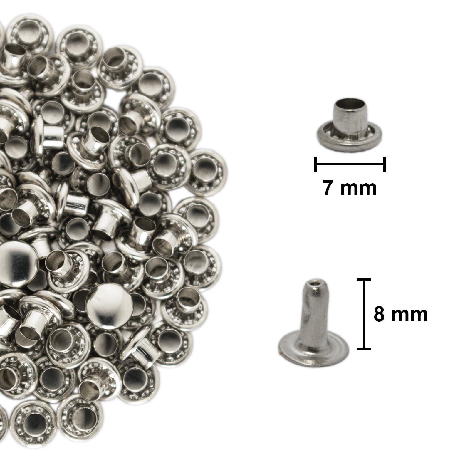 CATTANEO 100 Rivetti in Ferro Completi Maschio/Femmina 7x8mm do Skóry, Tkanin, Torebek